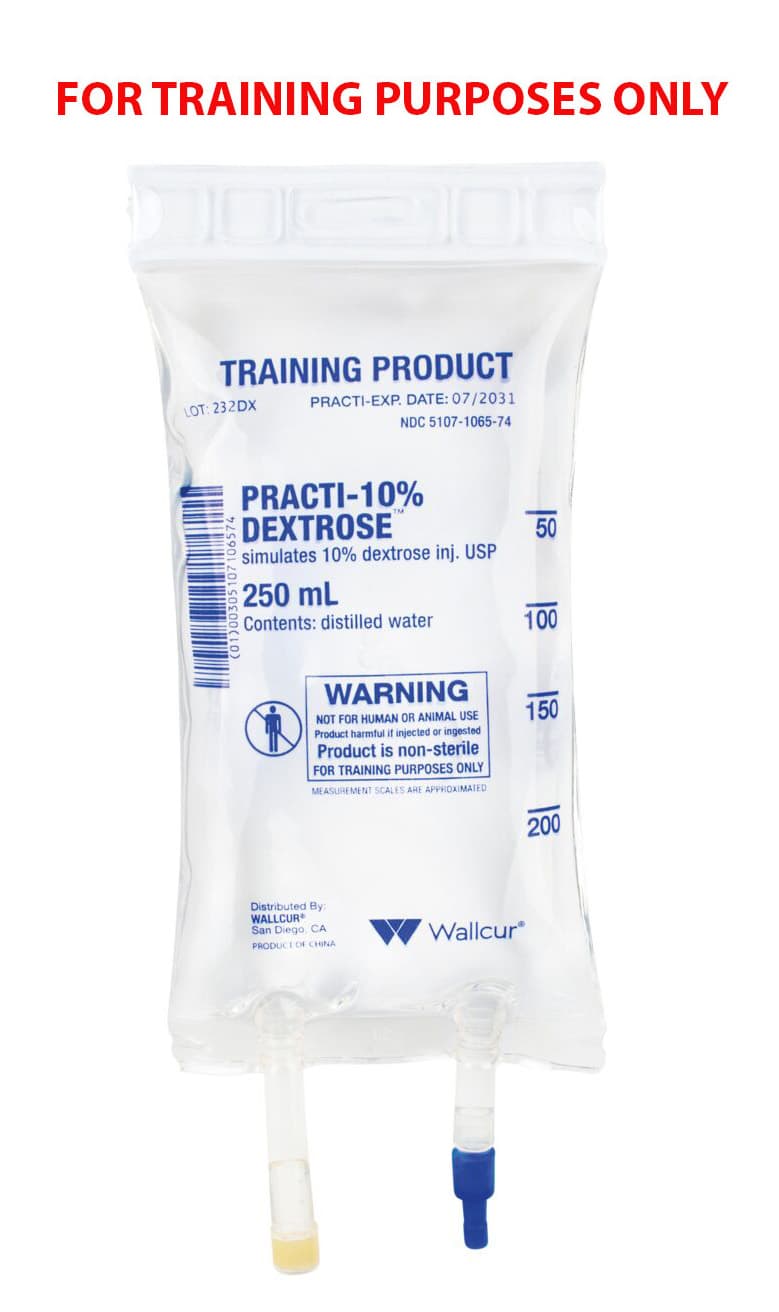 Practi-10% Dextrose IV Bag, Simulated Medication, 250mL Distilled Water - Practi-10% Dextrose IV Bag - Image 1