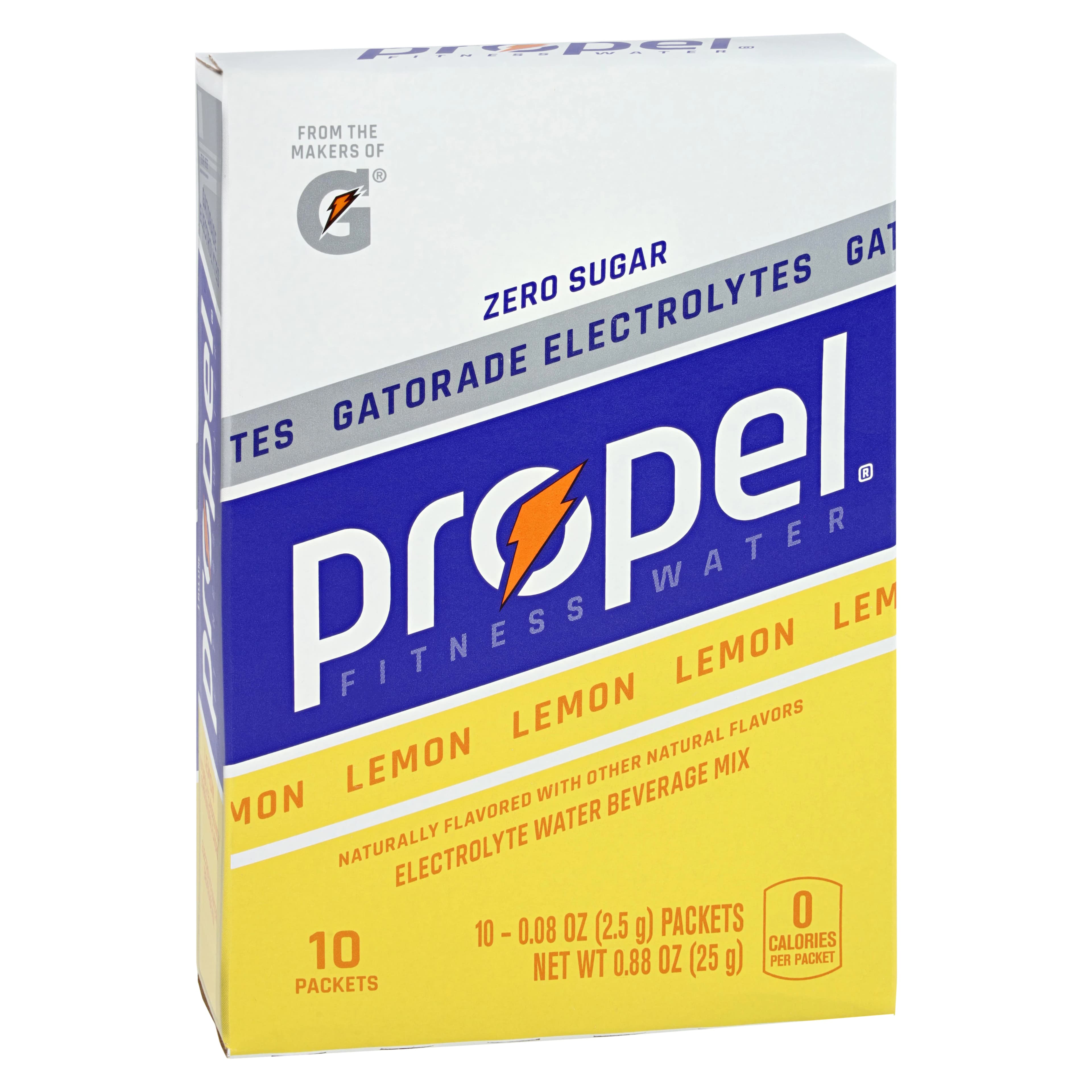 Propel Electrolyte Powder Packets, Lemon, 10 Count Box, 12 Boxes/Case - Propel Pwdr Stk Lemon - Image 1