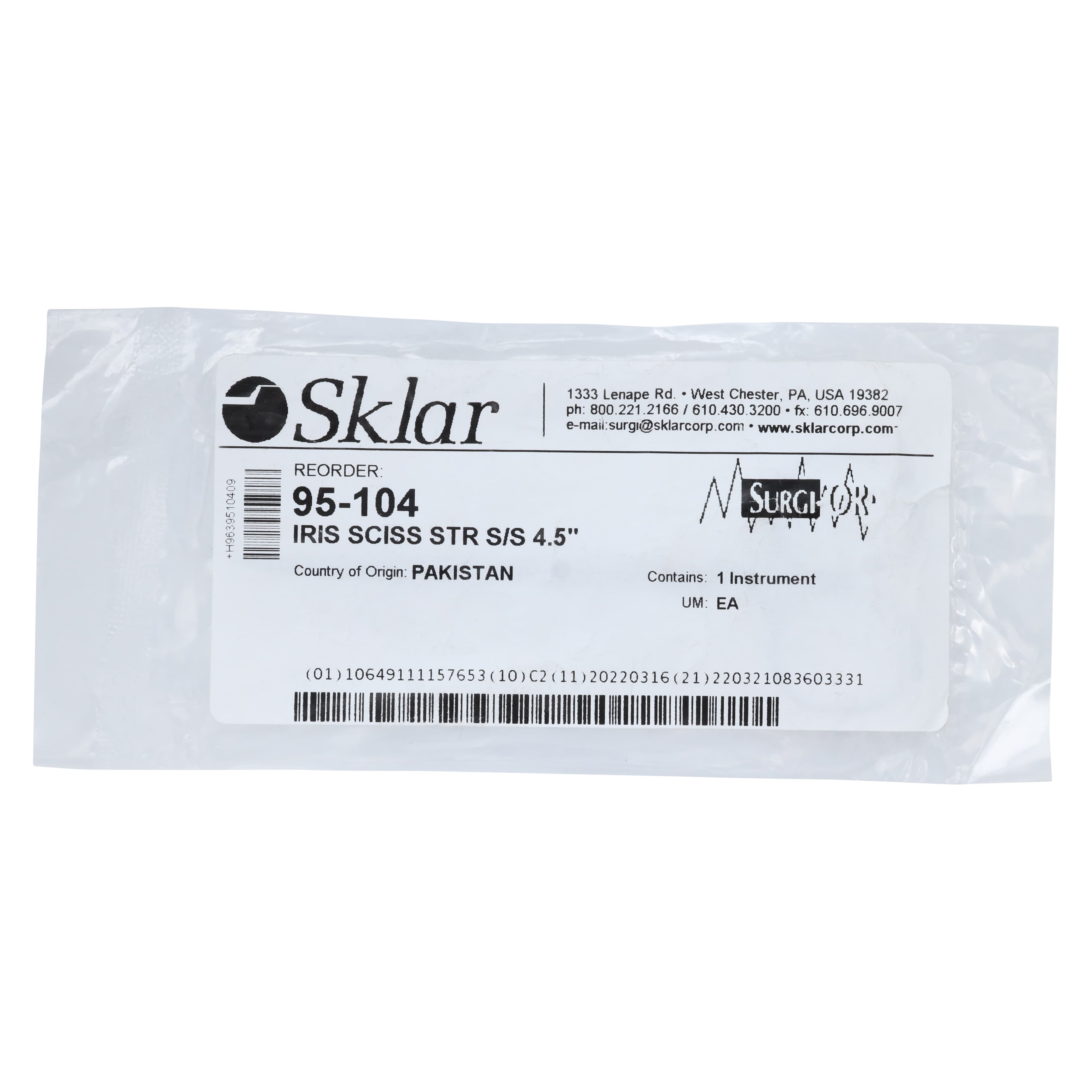 Sklar Surgi-OR Iris Scissors, Straight, 4-1/2" (11.4 cm), Stainless Steel, Non-Sterile, Reusable, Each thumbnail 2