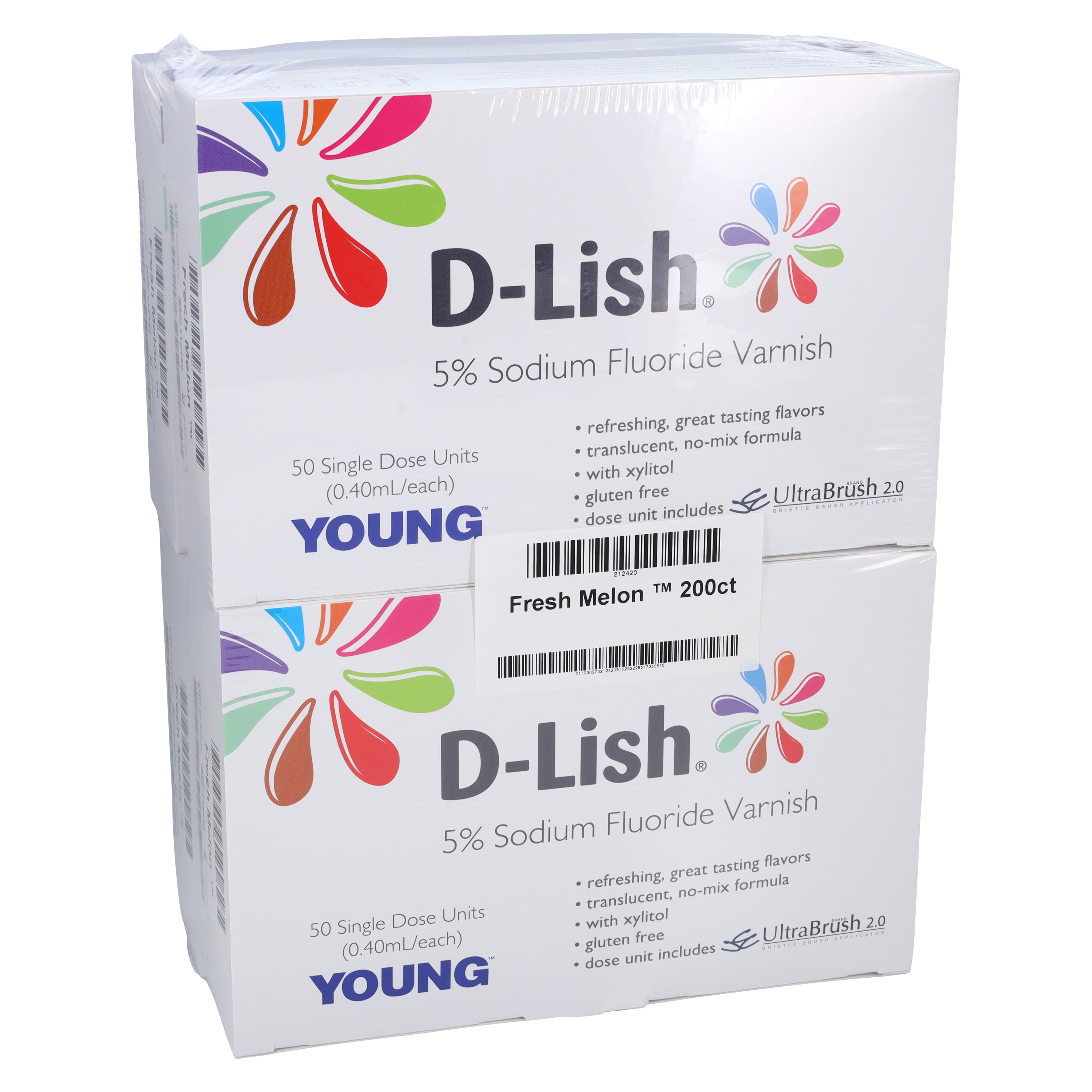 D-Lish 5% Sodium Fluoride Varnish, Fresh Melon, 0.4 mL Unit Dose, 200/Box, 212420 - D-Lish 5% Sodium Fluoride Varnish, Fresh Melon, 200/Box - Image 1