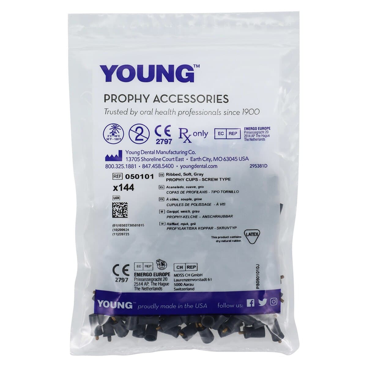 Young Dental Ribbed Prophy Cup, Screw Type, Soft, Gray, 144/Pk, 050101 thumbnail 2