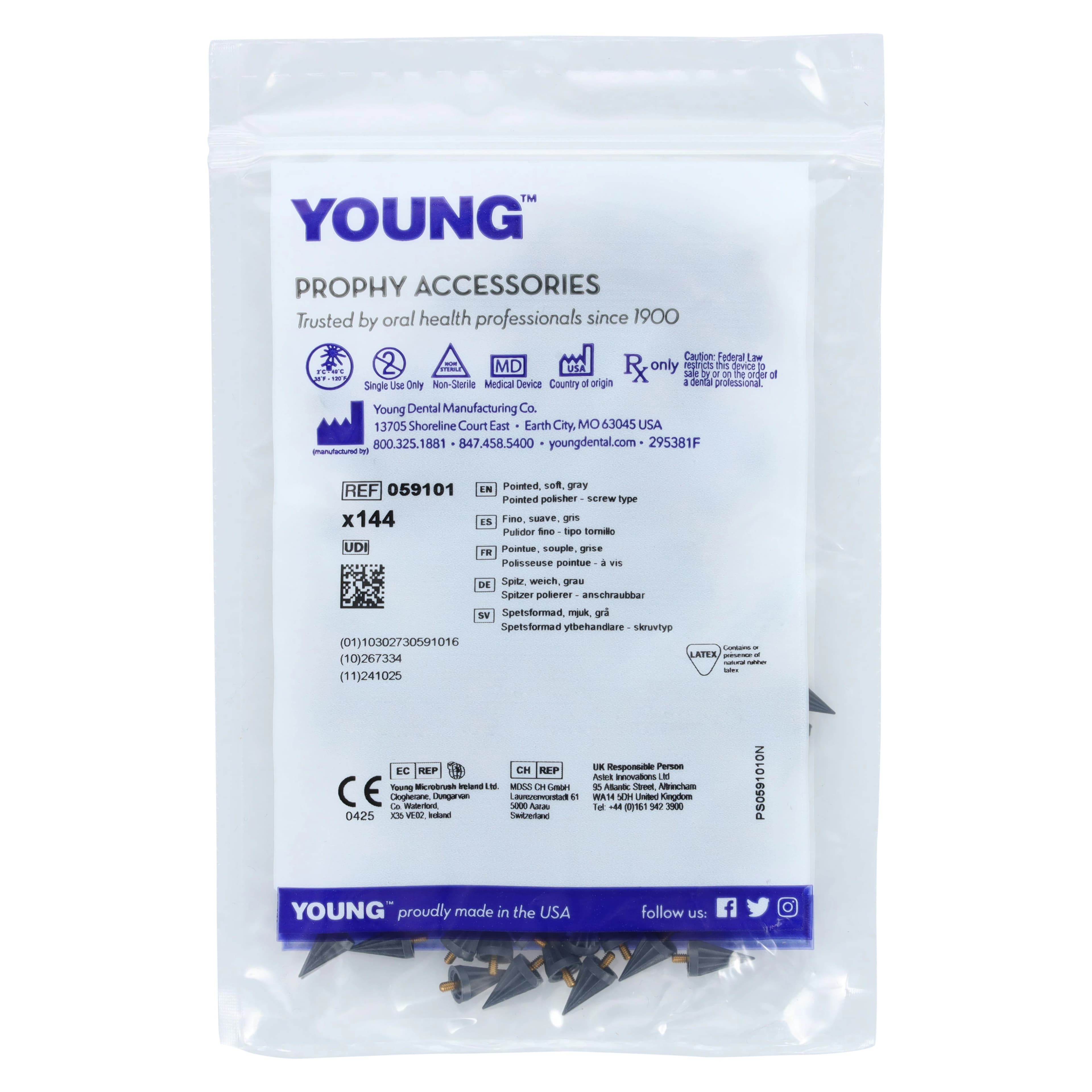 Young Dental Pointed Prophy Polisher, Soft, Gray, Screw-Type, Latex-Free, 144/Pk, 059101 - Prophy Pointed Polisher Soft 144/Pk - Image 1