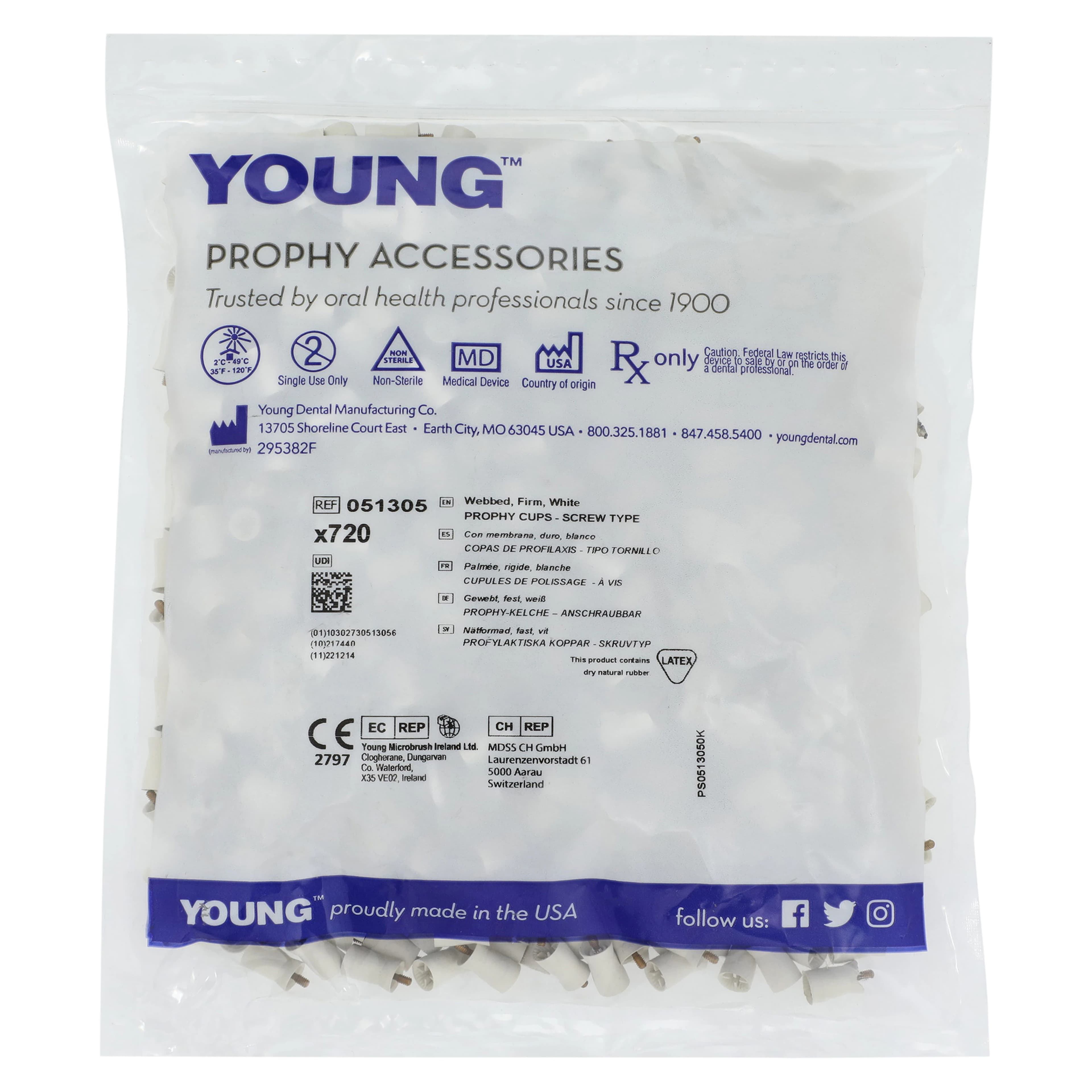 Young Dental Traditional Web Prophy Cup, Firm White, Screw-Type, Long, 720/Pkg, 051305 - Prophy Cups Webbed Screw Type Firm White 720/Pk - Image 1