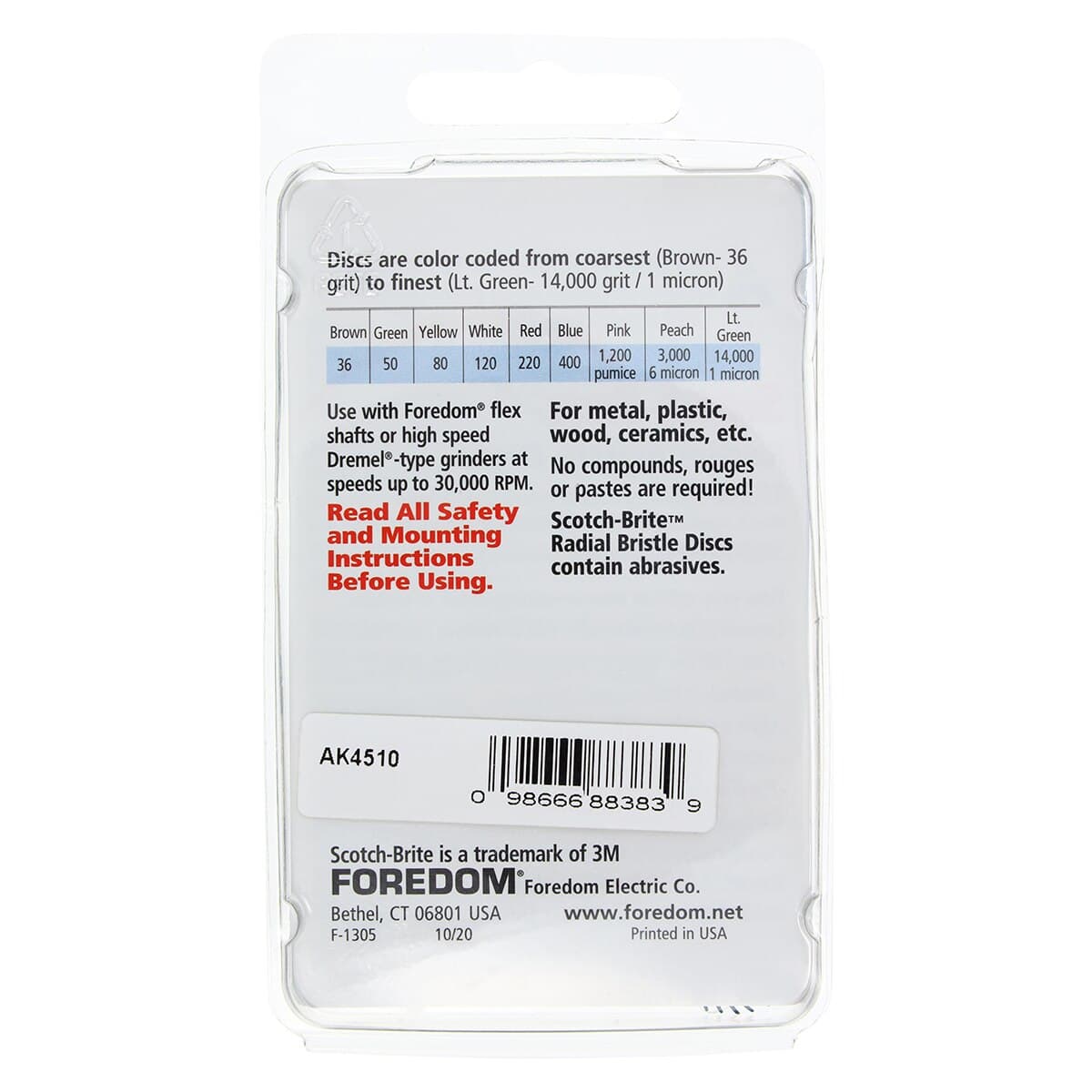 Foredom Scotch-Brite Radial Bristle Disc, Polishing, Assorted, 38/Box thumbnail 3