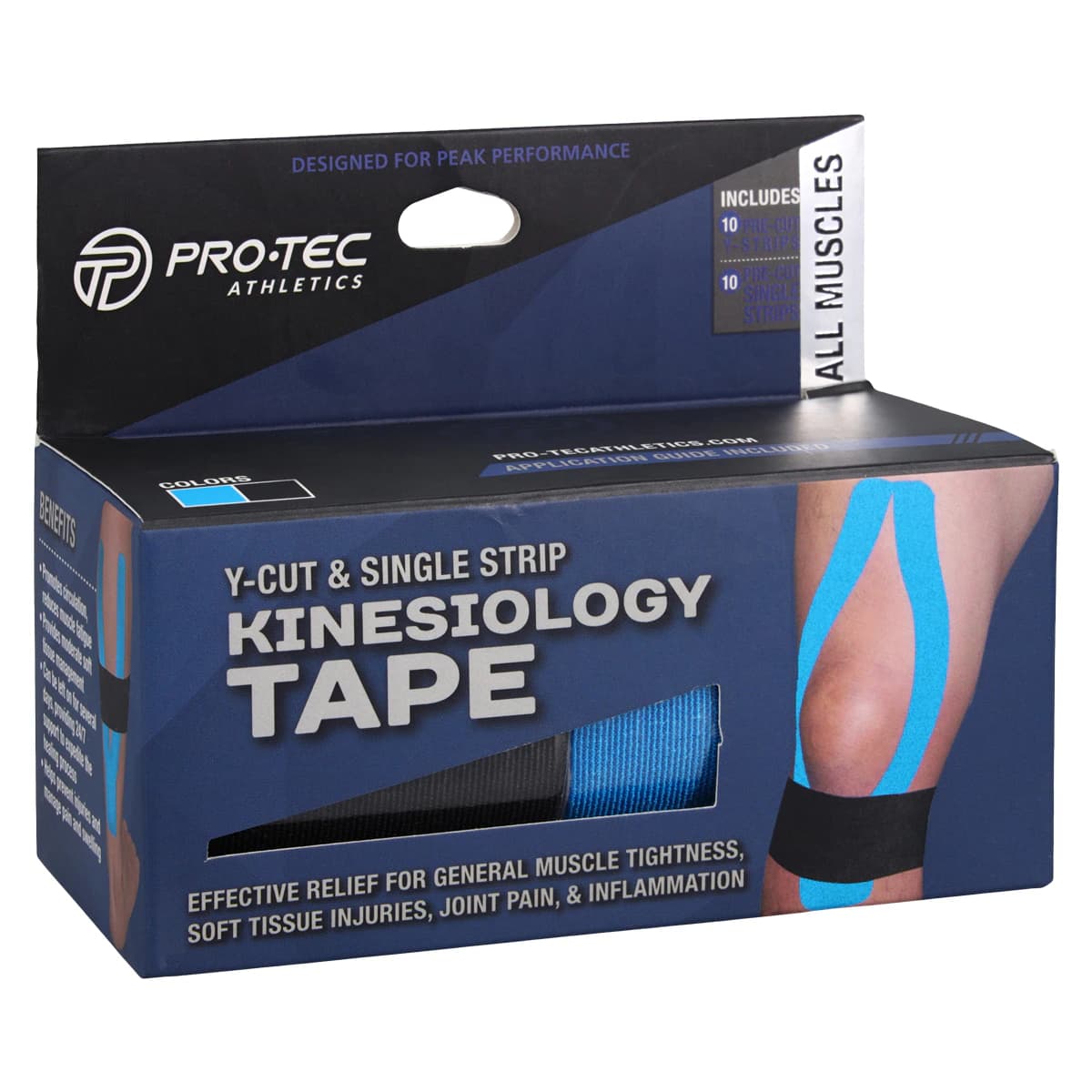 Pro-Tec Athletics Kinesiology Tape, Elastic Pre-Cut, Black/Blue, 2 Rolls/Package - Kinesiology Tape Pre-Cut - Image 1