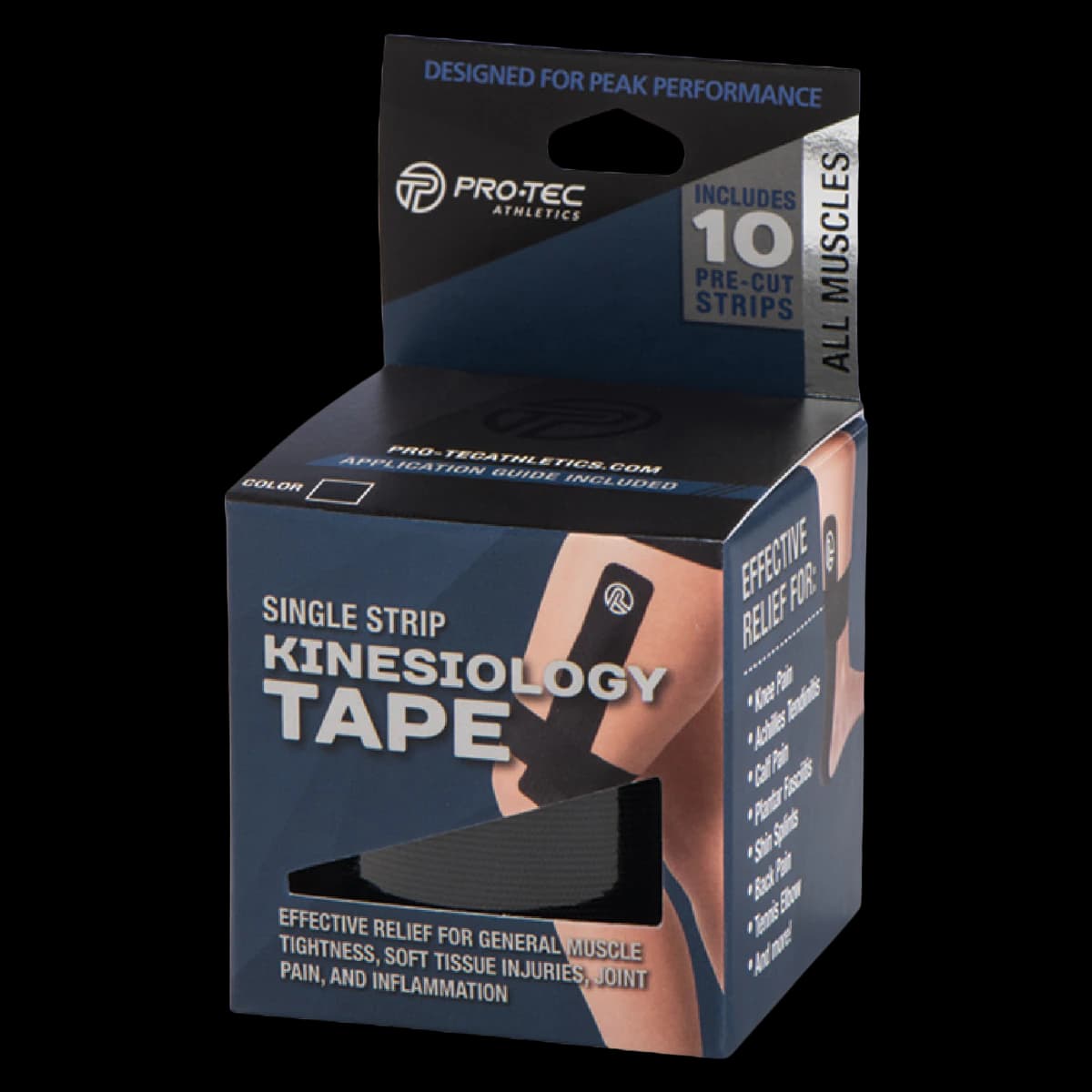 Pro-Tec Athletics PTKines-I Tape, Elastic Kinesiology Tape, Black, 1 Roll/Box - PTKines-I Tape - Image 1