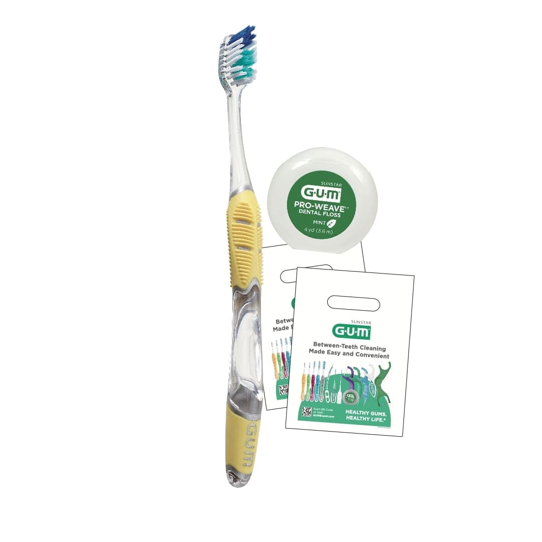 GUM® Kit Technique® Complete Care Toothbrush Bundle Box, Adult Patient Pack, 144 Kits (Toothbrush, Floss, Patient Bag), KIT591P - GUM® Kit Technique® Complete Care Toothbrush Bundle Box - Image 1