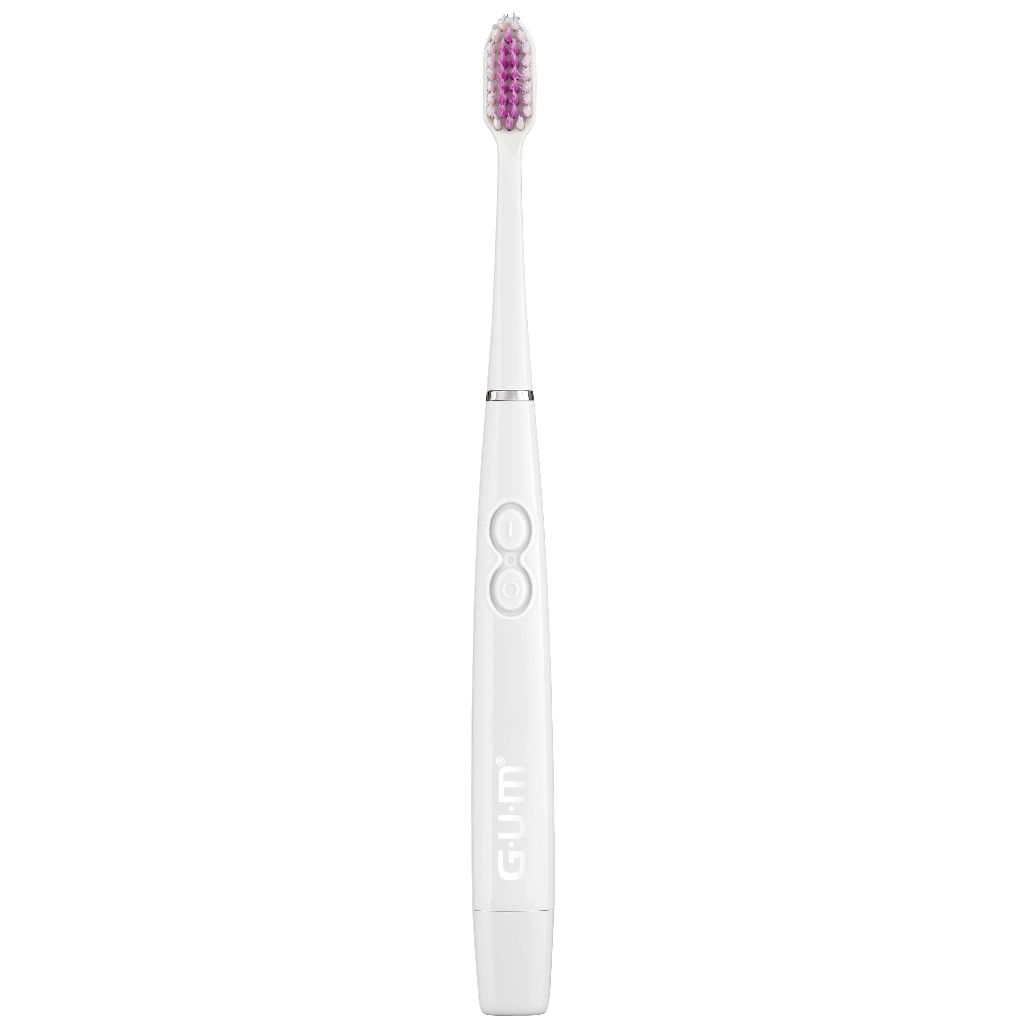 GUM Sonic Power Toothbrush, White, Battery-Powered, Soft Tapered Bristles, 12/Pack, 4100UTWA - GUM Sonic Power Toothbrush White - Image 1