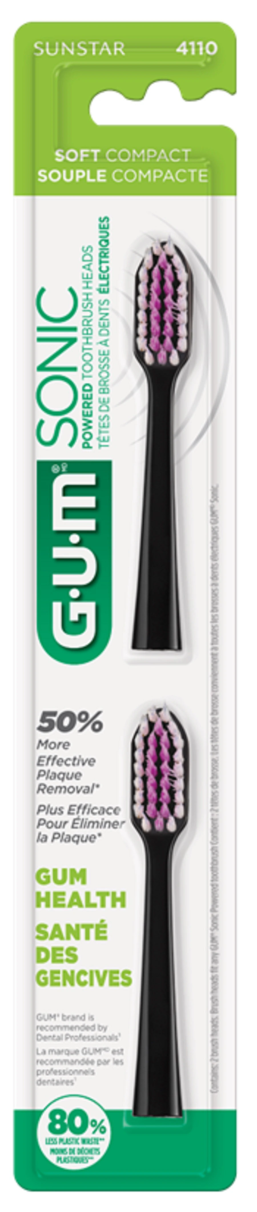 GUM® Sonic Power Toothbrush Refill Heads, Compact Head, Soft, Black, 2-Count, Pack of 12 (24 Heads Total) - GUM® Sonic Battery Powered Toothbrush Refill Head Black 2-Count Pack of 12 - Image 1