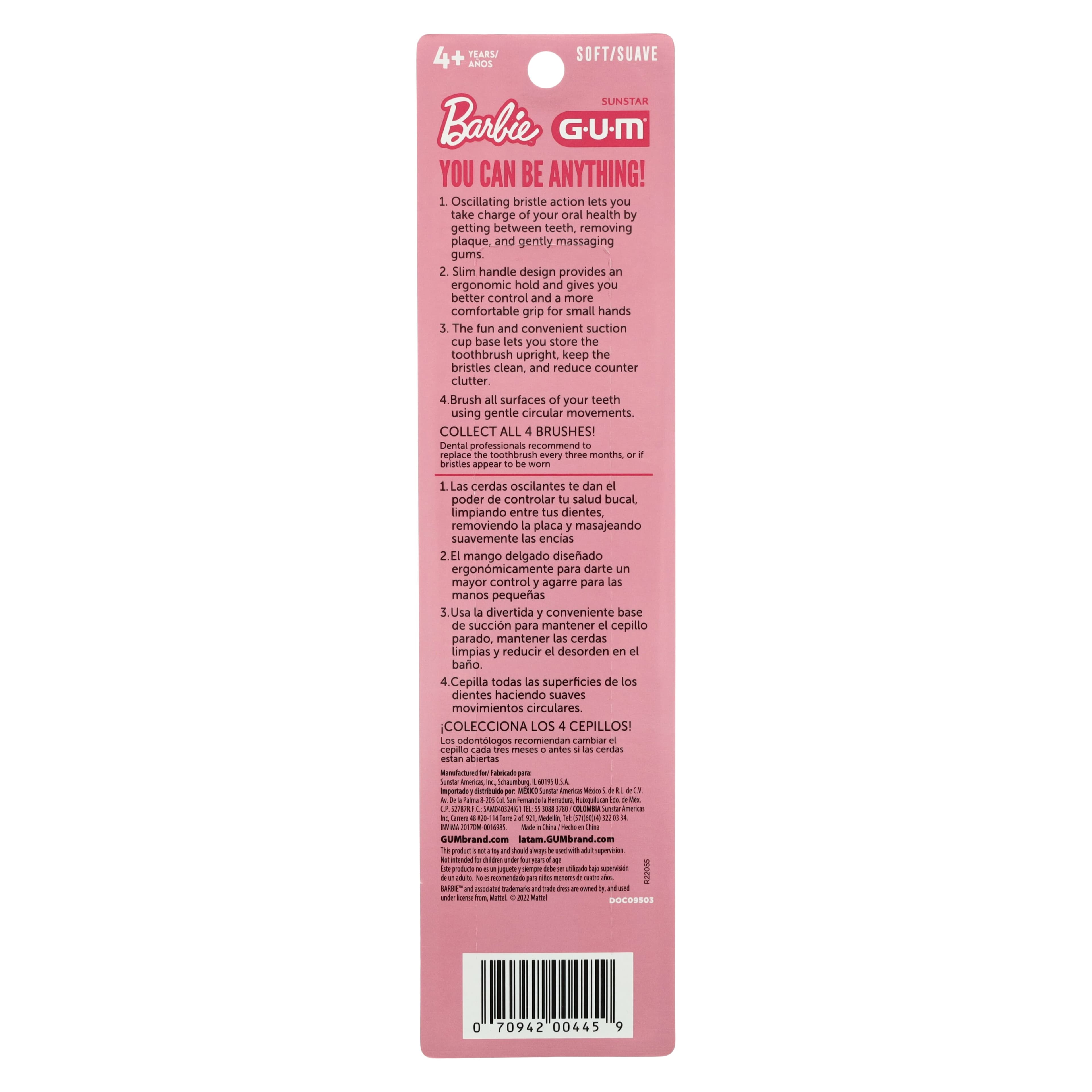 GUM Barbie Power Toothbrush, Assorted Designs, Soft Bristles, Battery-Powered, 12/Pkg thumbnail 4