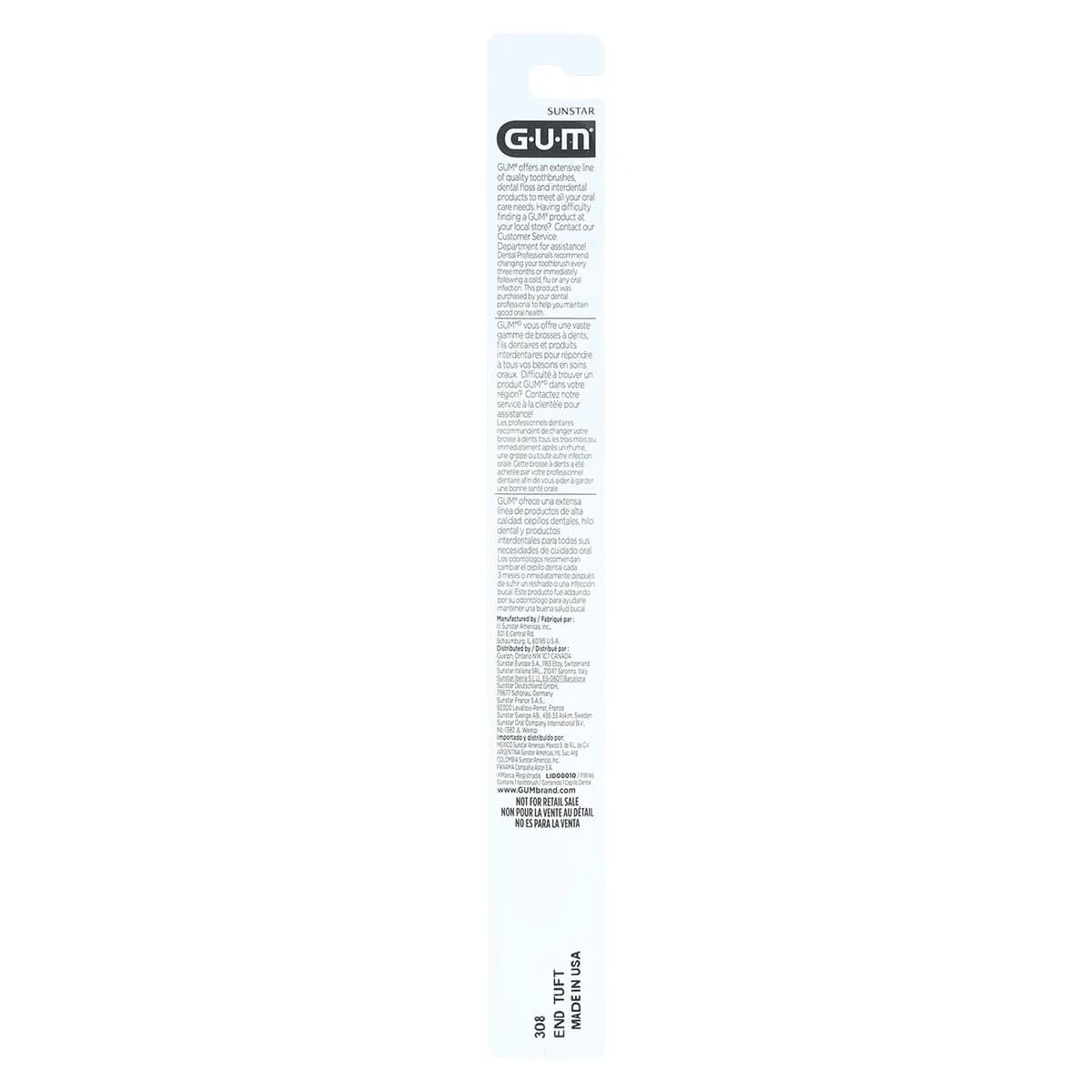 GUM End Tuft Toothbrush, Tapered Trim, Soft, 7 Tufts, 3 Rows, Small Head, Assorted Colors, 12/Box, 308PD thumbnail 6