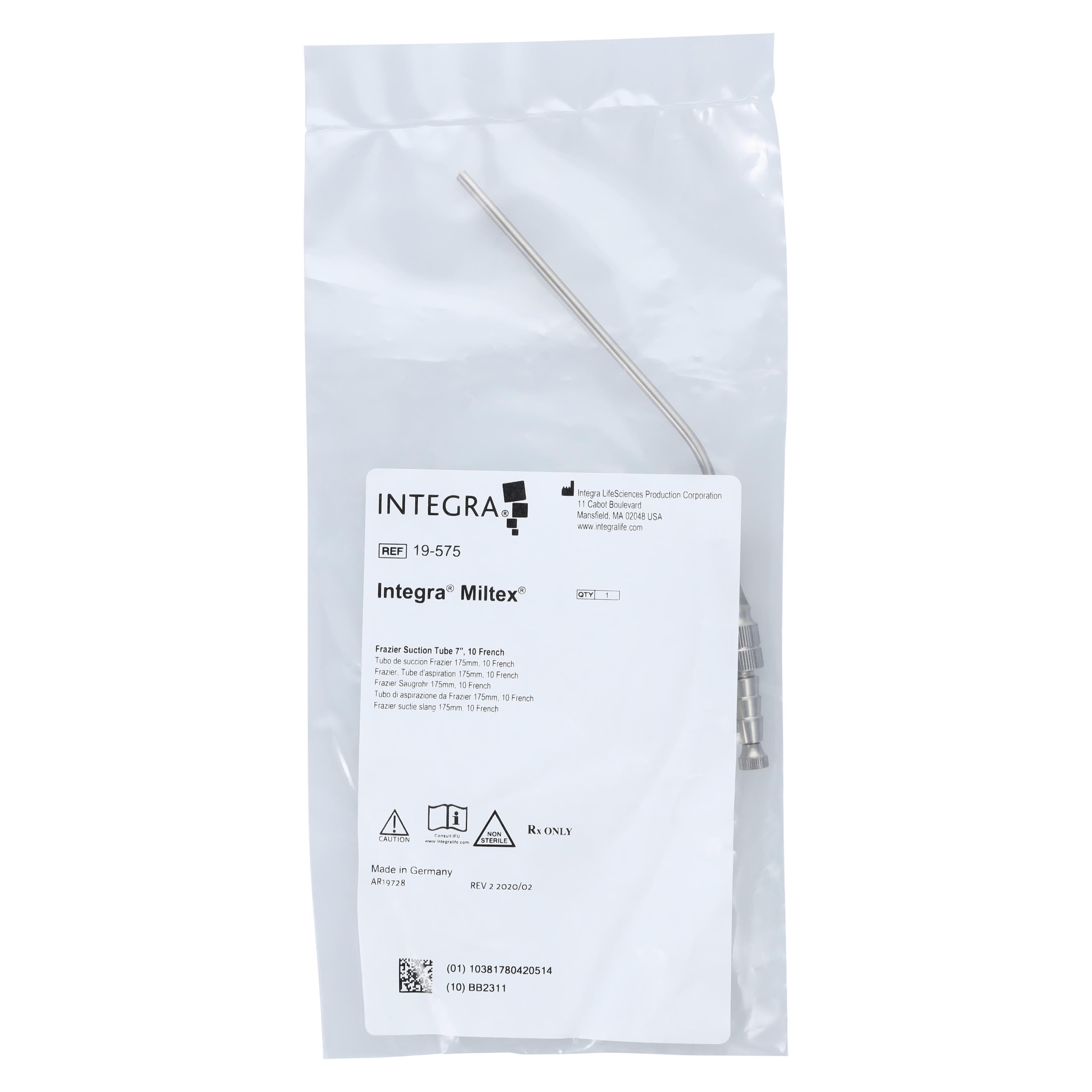 Integra Miltex Frazier Suction Tube 10FR, 145° Angle, Stainless Steel, 187.5mm, Autoclavable, 19-575 thumbnail 6