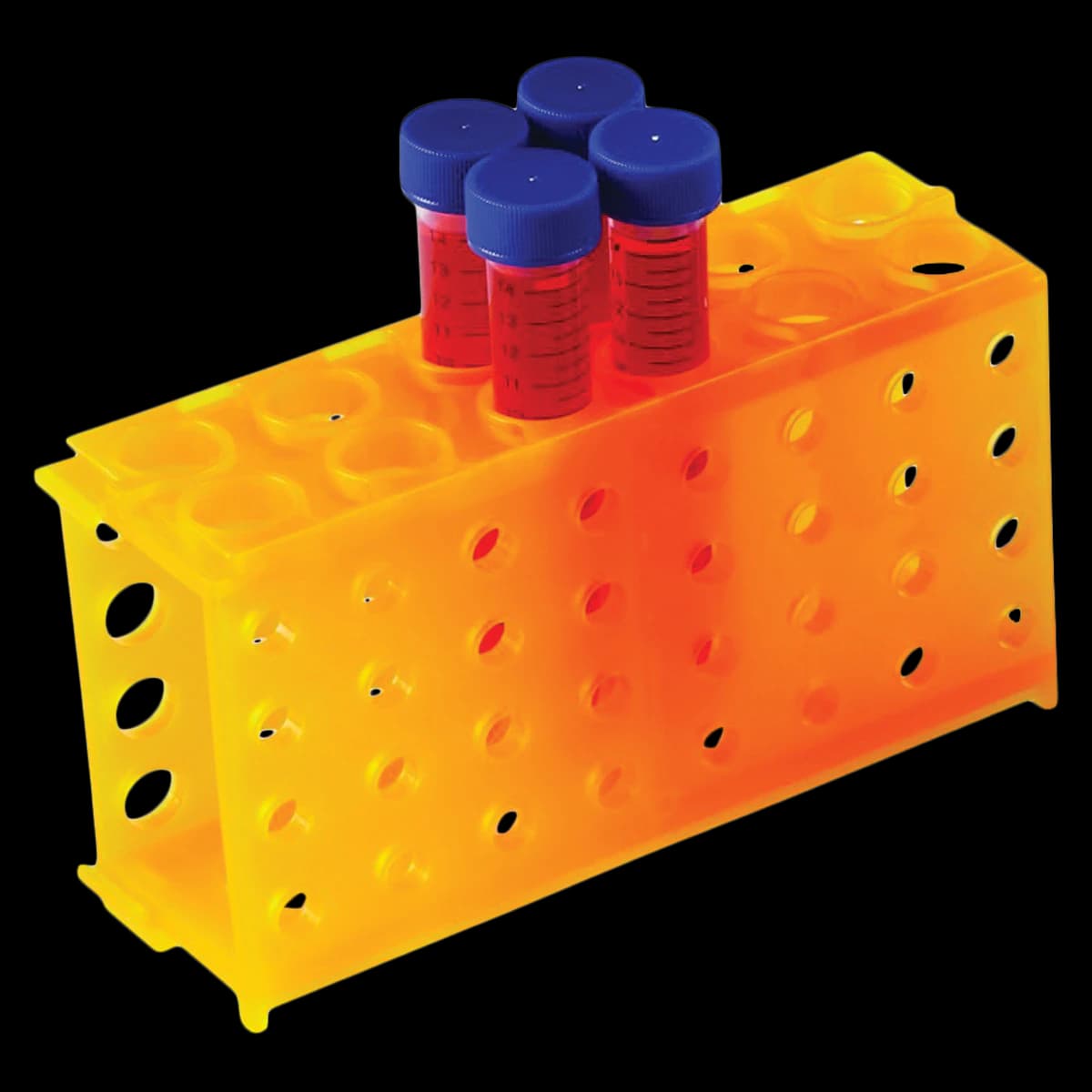 Heathrow Scientific 4-Way Test Tube Rack, Polypropylene, Orange, 6.85 x 3.74 x 2.04 in, 5/Pack - 4-Way Rack - Image 1