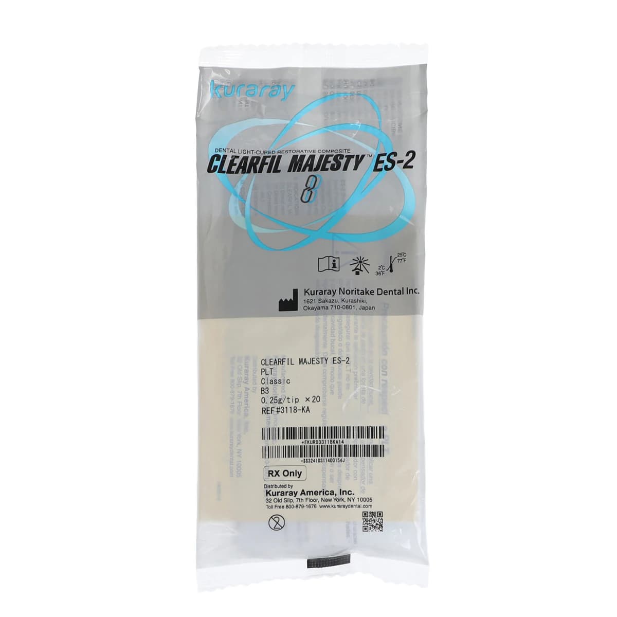 Clearfil Majesty ES-2 Classic Universal Nanohybrid Composite, Light-Cure, PLT Refill, Shade B3, 0.25 g, 20/Pk, 3118KA - Clearfil Majesty ES-2 Classic PLT B3 0.25g (20) - Image 1