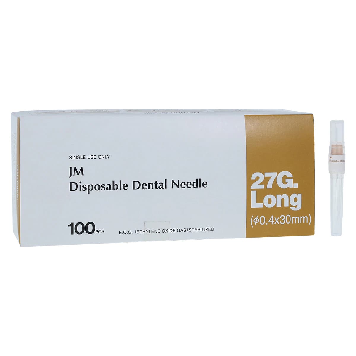 J. Morita Disposable Dental Needle, 27 Gauge Long (30mm), Plastic Hub, Yellow, Sterile, 100/Box, 20-27GL - JM Yellow 27g Long Plastic Hub Dental Needle Box of 100 - Image 1