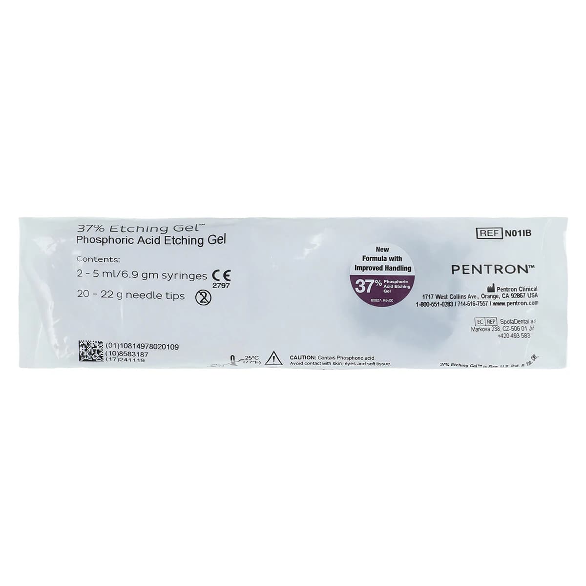 Pentron Bond-1 37% Phosphoric Acid Etching Gel Syringe, 5 ml/6.9 g, Pack of 2, N01IB - Etch Gel Syringe 5ml/6.9gm Pack of 2 - Image 1