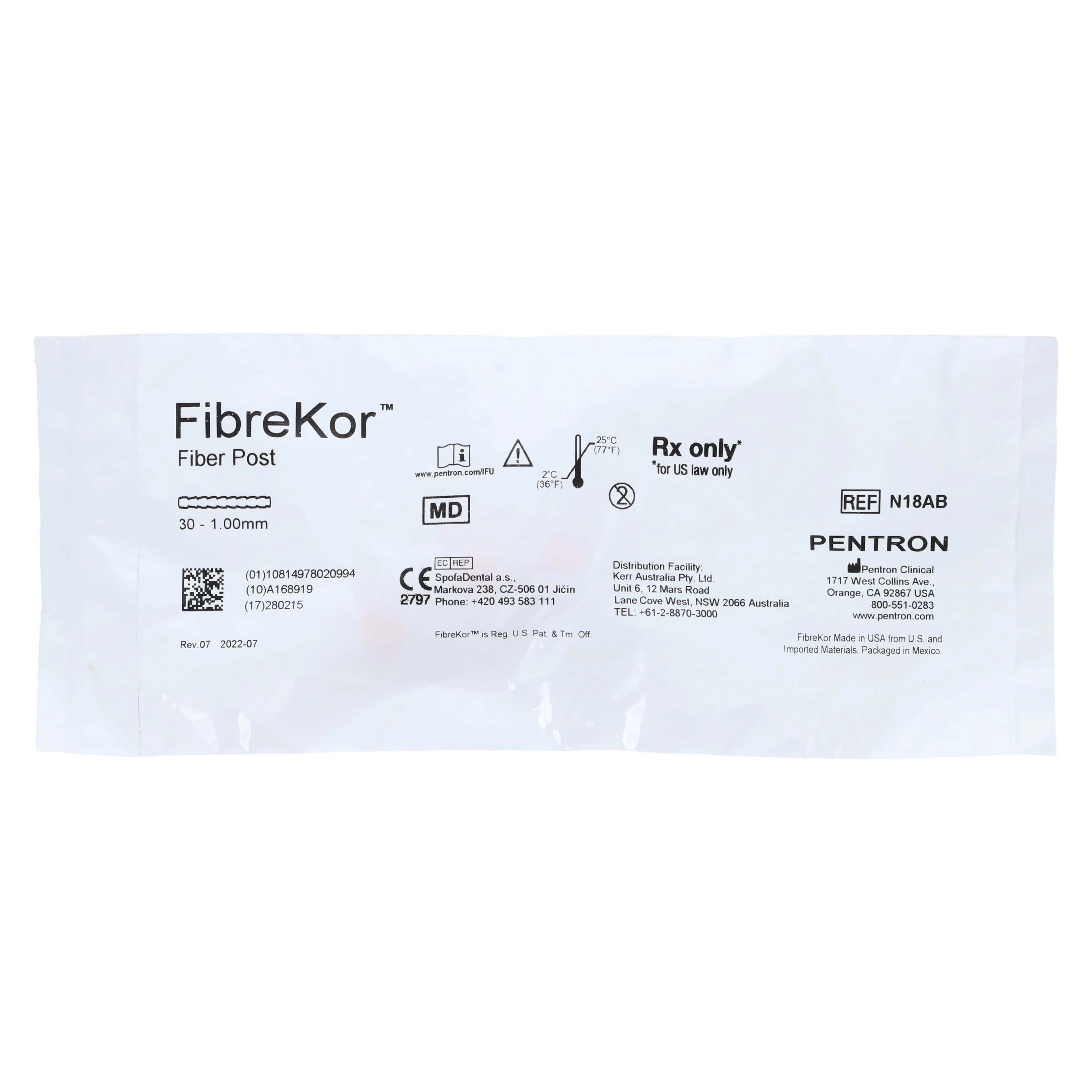 FibreKor Fiber Post Refill, 1.00 mm, Red, 30/Pack, N18AB - FibreKor Post 1.00mm Red Pack of 30 - Image 1