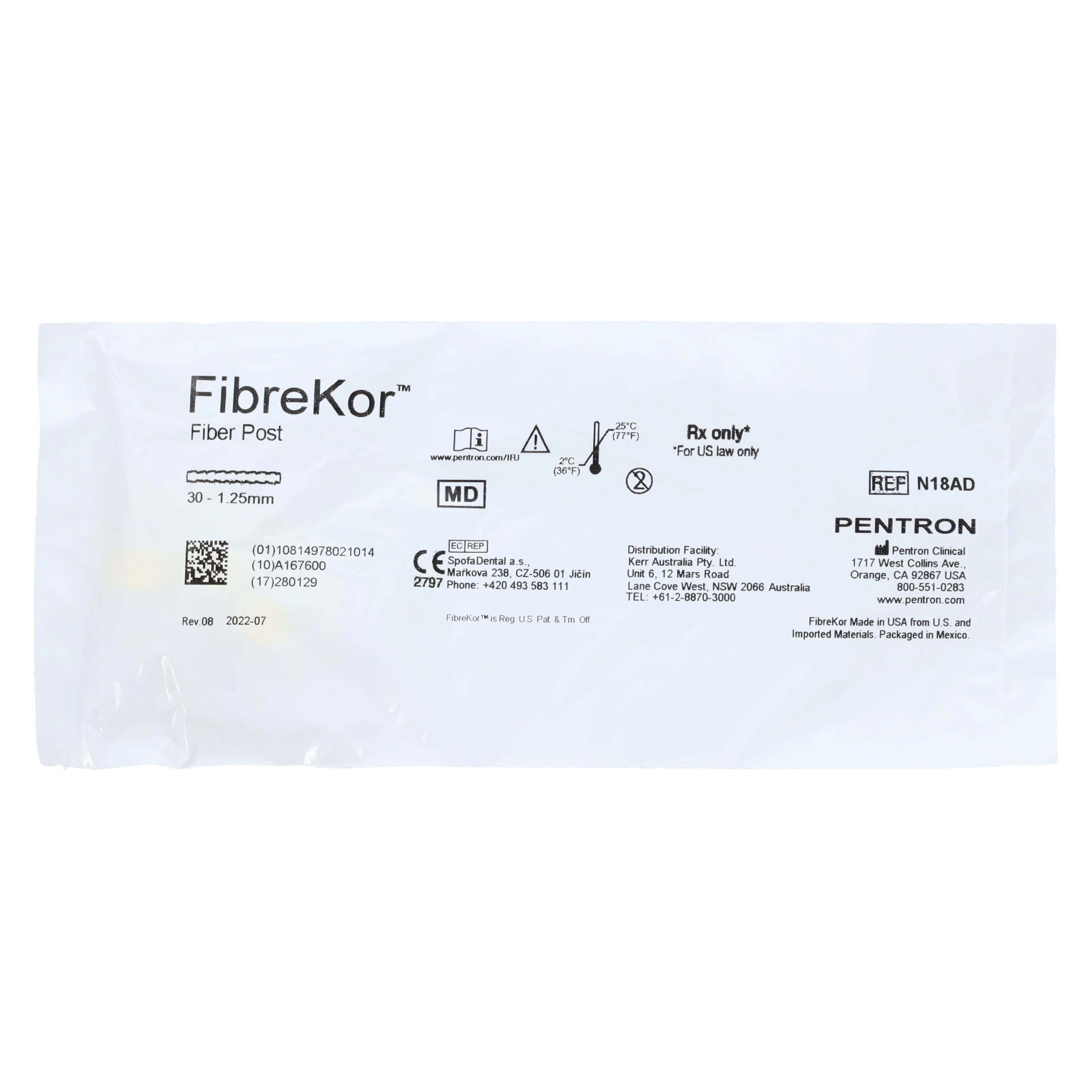 FibreKor Fiber Post Refill, 1.25 mm, Yellow, 30/Pkg, N18AD - FibreKor Post 1.25mm Yellow Pack of 30 - Image 1