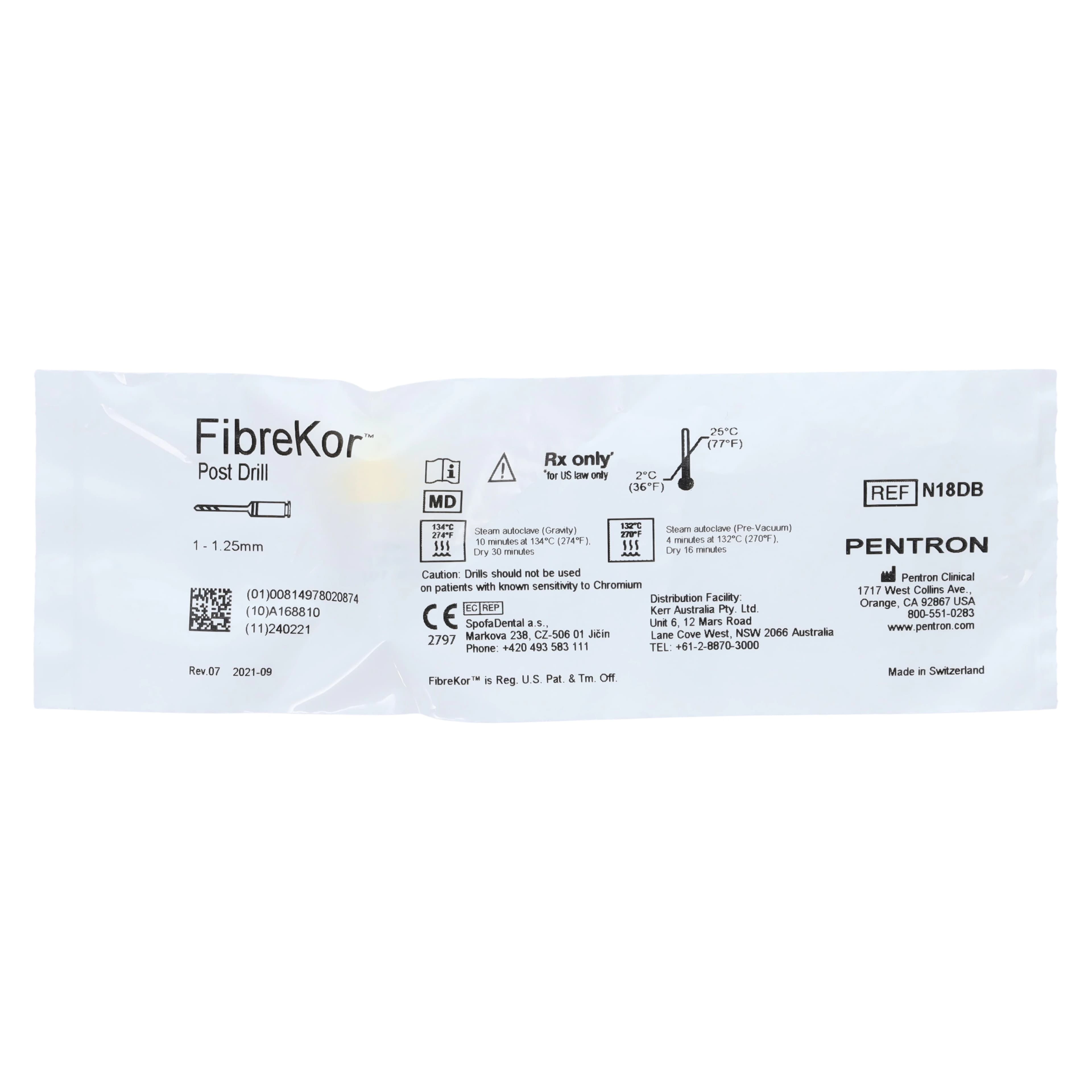 FibreKor® Parallel & Serrated Post Drill Refill, 1.25 mm, Yellow, N18DB, 1/Pk - FibreKor® Parallel and Serrated Drills 1.25mm Yellow - Image 1