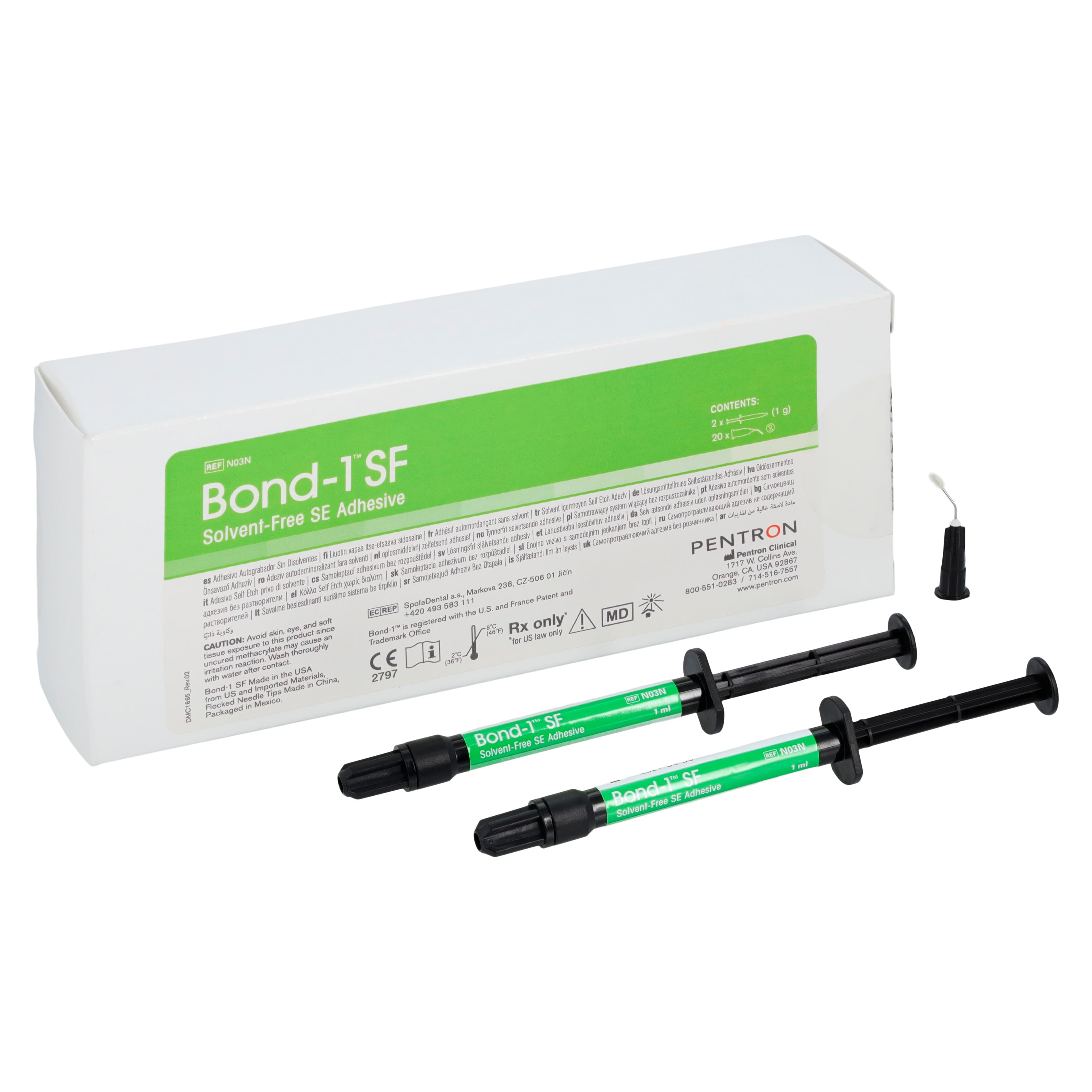 Bond-1 SF Solvent-Free Self-Etch Adhesive Syringe Kit, 2 x 1 ml Syringes with Flocked Needle Tips, N03N thumbnail 2