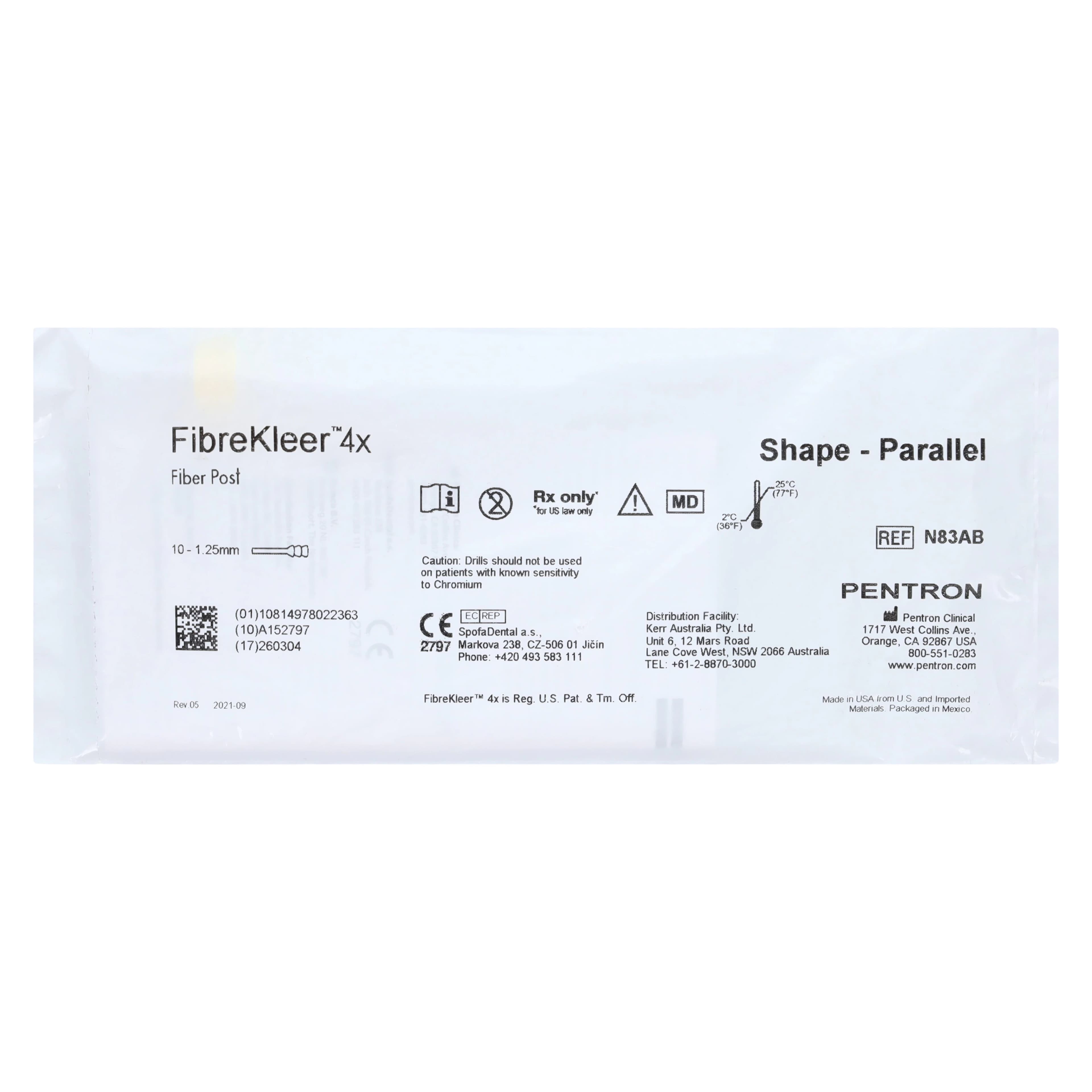 FibreKleer 4X Parallel Fiber Post, 1.25 mm, Yellow, 10/Pack, N83AB - FibreKleer 4X Parallel 1.25 Posts, Yellow (10) - Image 1