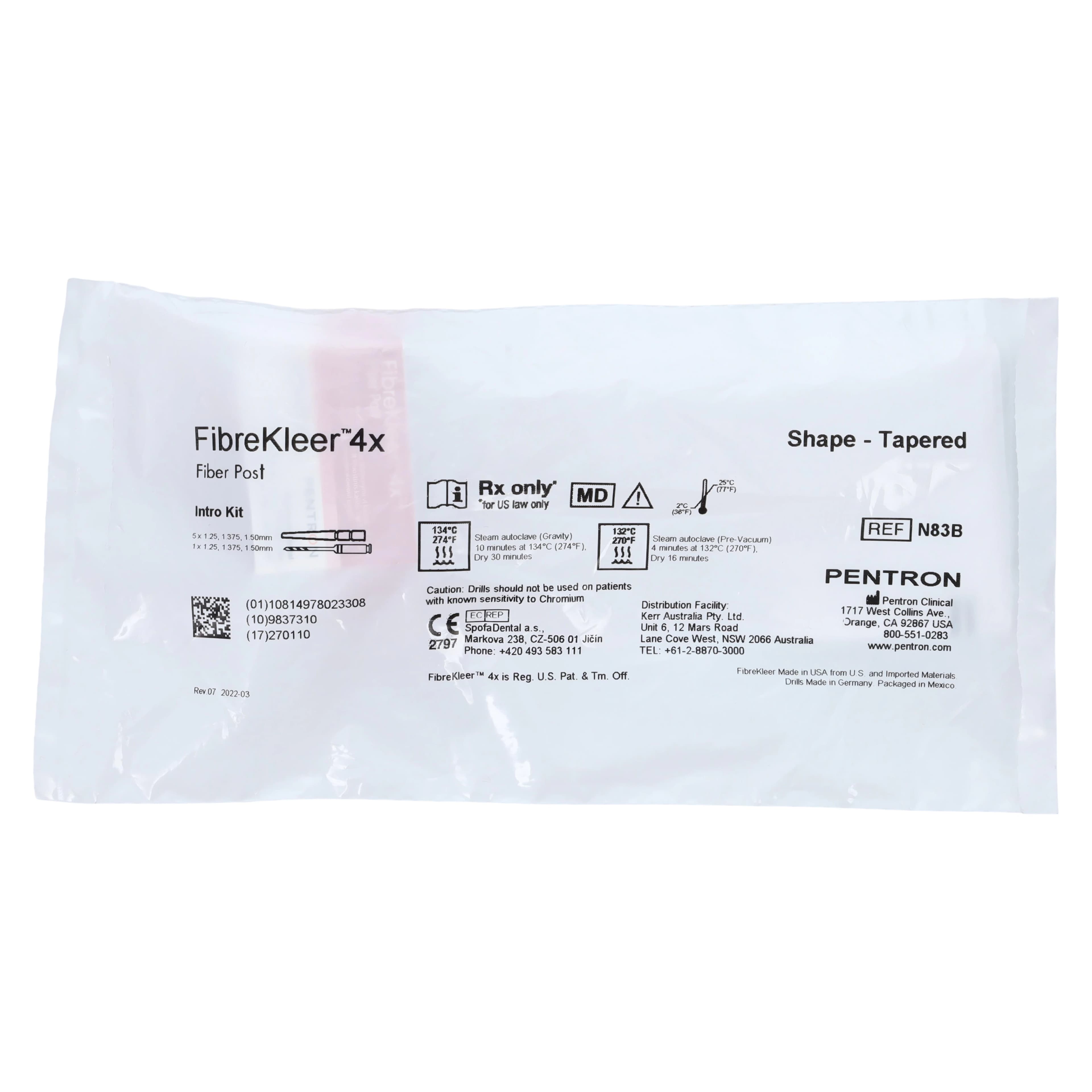 FibreKleer 4X Tapered Fiber Post Kit, 15 Posts (5 each of 1.25mm, 1.375mm, 1.50mm) and 3 Drills, N83B - FibreKleer 4X Tapered Post Kit - Image 1