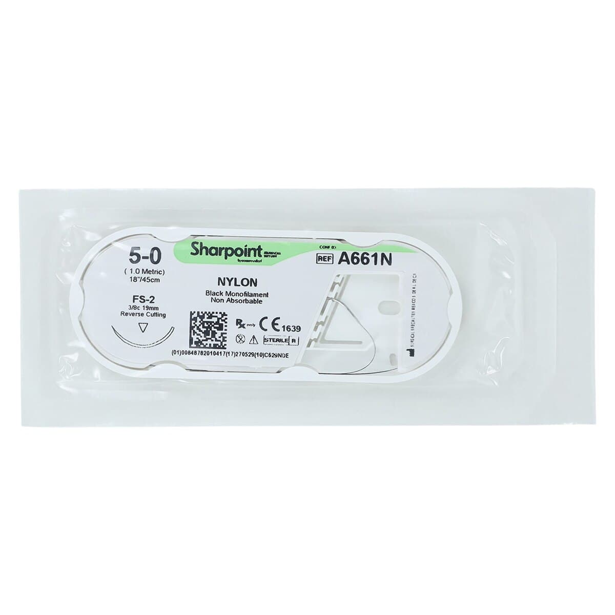 Suture Nylon Monofilament 5-0, 18" (45cm), FS-2 Precision Reverse Cutting 3/8 Circle Needle 19mm, Uncoated Black, 12/Box (DS18/C-6) thumbnail 3