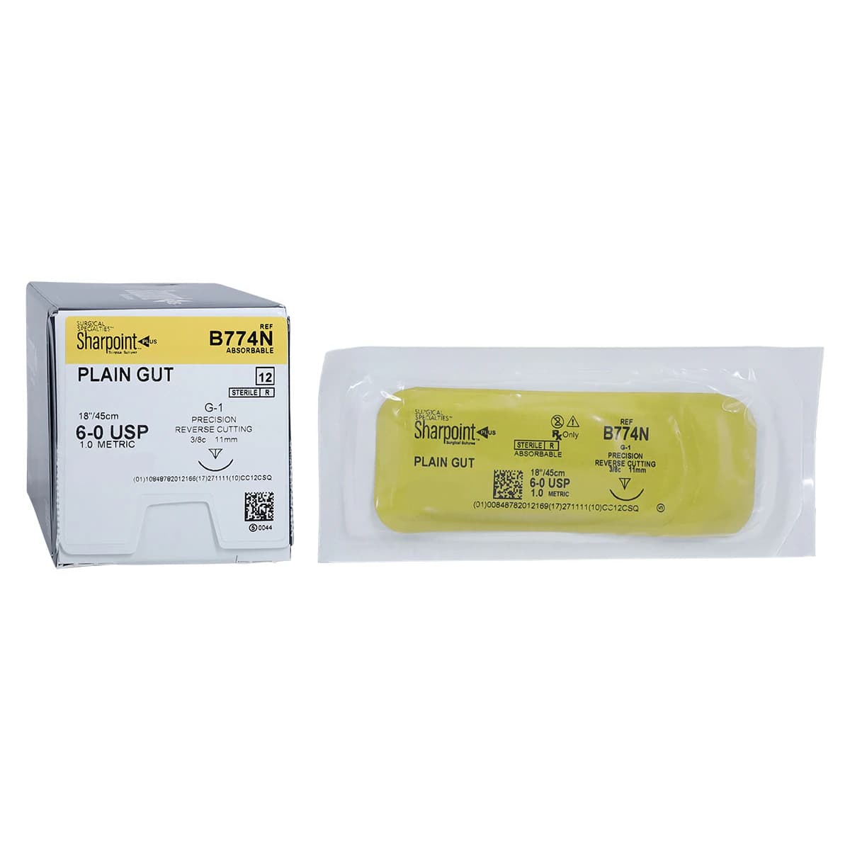 Sharpoint Plus Plain Gut Suture, 6-0, 18" Monofilament, Absorbable, DSM11, Precision Reverse Cutting 3/8 Circle Needle 11mm, Uncoated Beige, 12/Box thumbnail 2