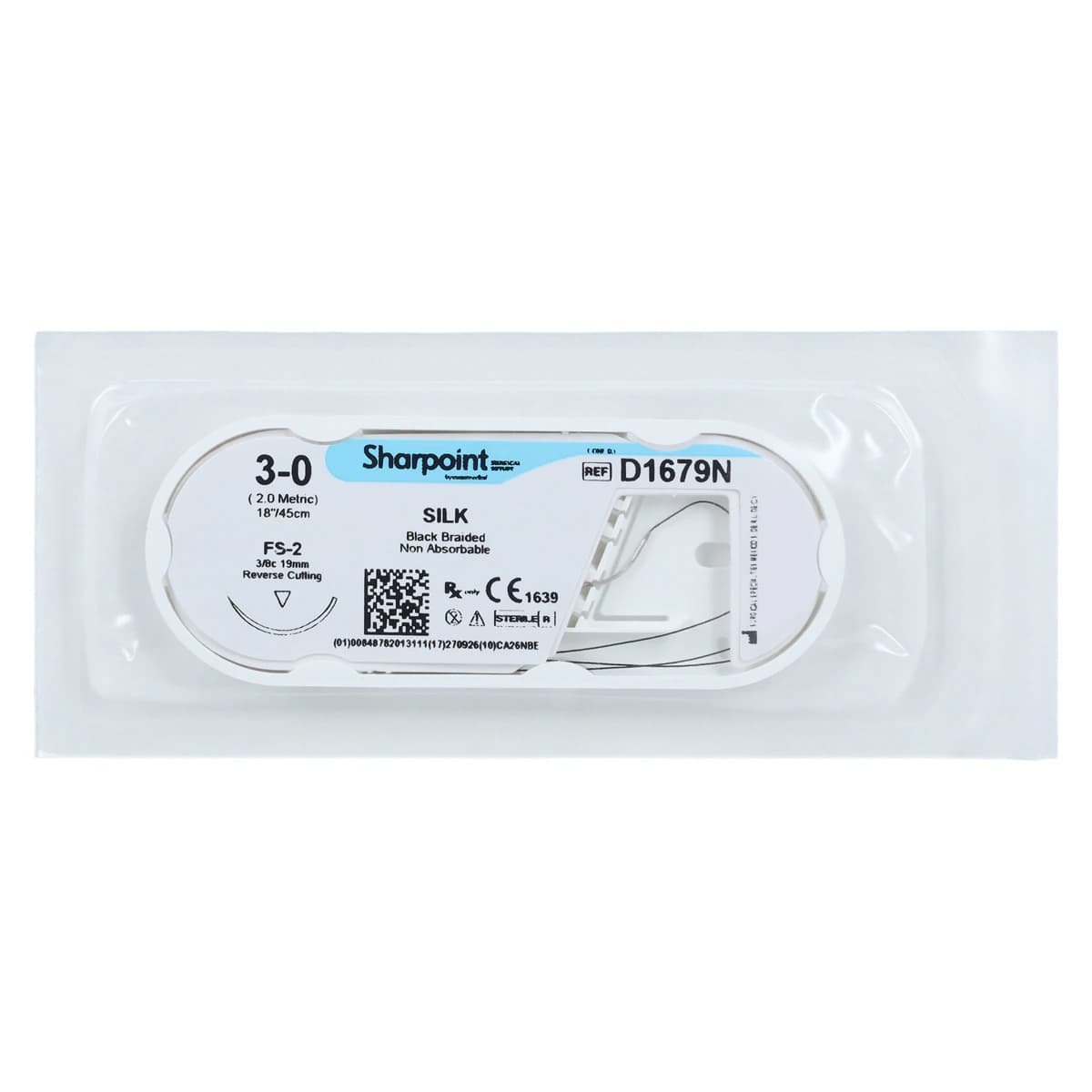 Suture Silk Black Braided DS18, 3-0, 18" Precision Reverse Cutting, 3/8 Circle Needle, 18mm, 12/Box thumbnail 3