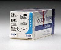 Silk Suture, Black Braided, 3-0, 30" (75cm), DS-30 Reverse Cutting 3/8 Circle Needle 30mm, 12/Box - Suture Silk Black Brd 3-0 - Image 1
