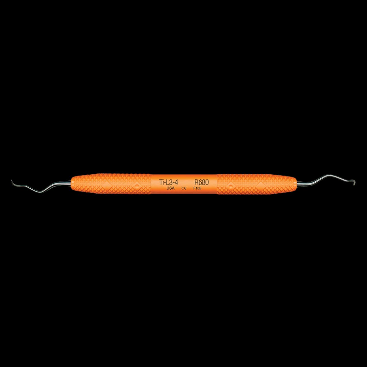 PDT Wingrove L3-4 Titanium Implant Scaler, Double-Ended, Langer 3/4, Orange Resin Handle, R680 - Wingrove L3-4 Implant Scaler R680 - Image 1