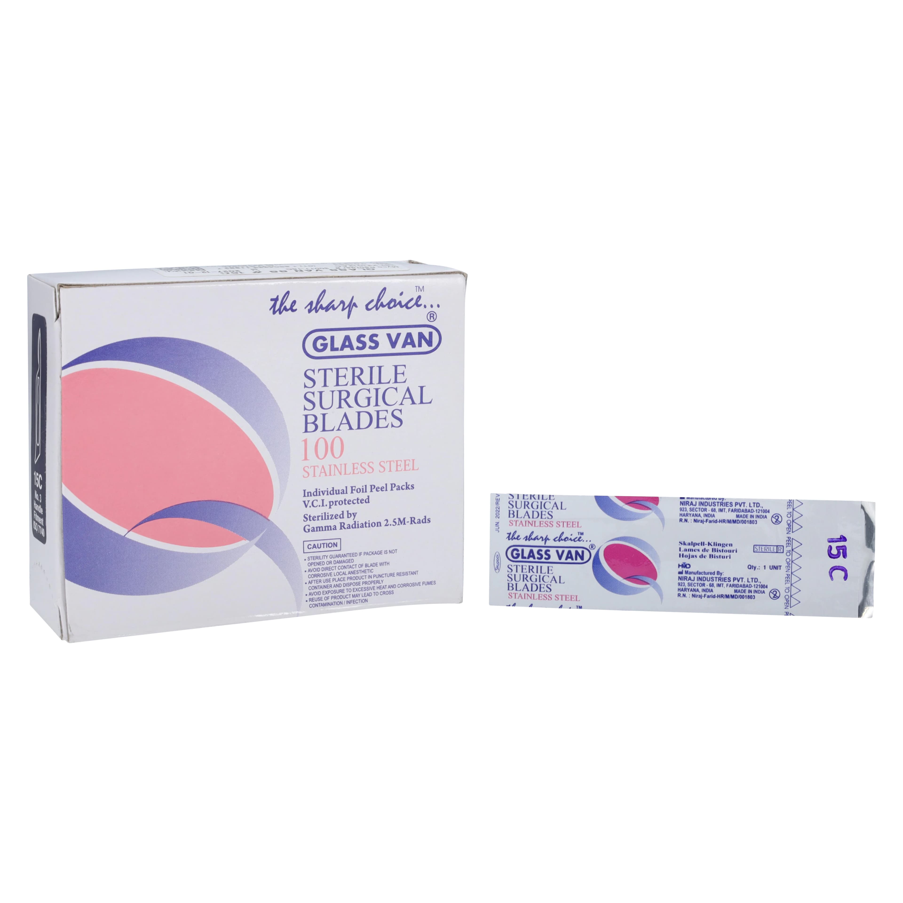 GLASSVAN Sterile Stainless Steel Surgical Blades, #15C, 100/Box, 3001T-15C thumbnail 2