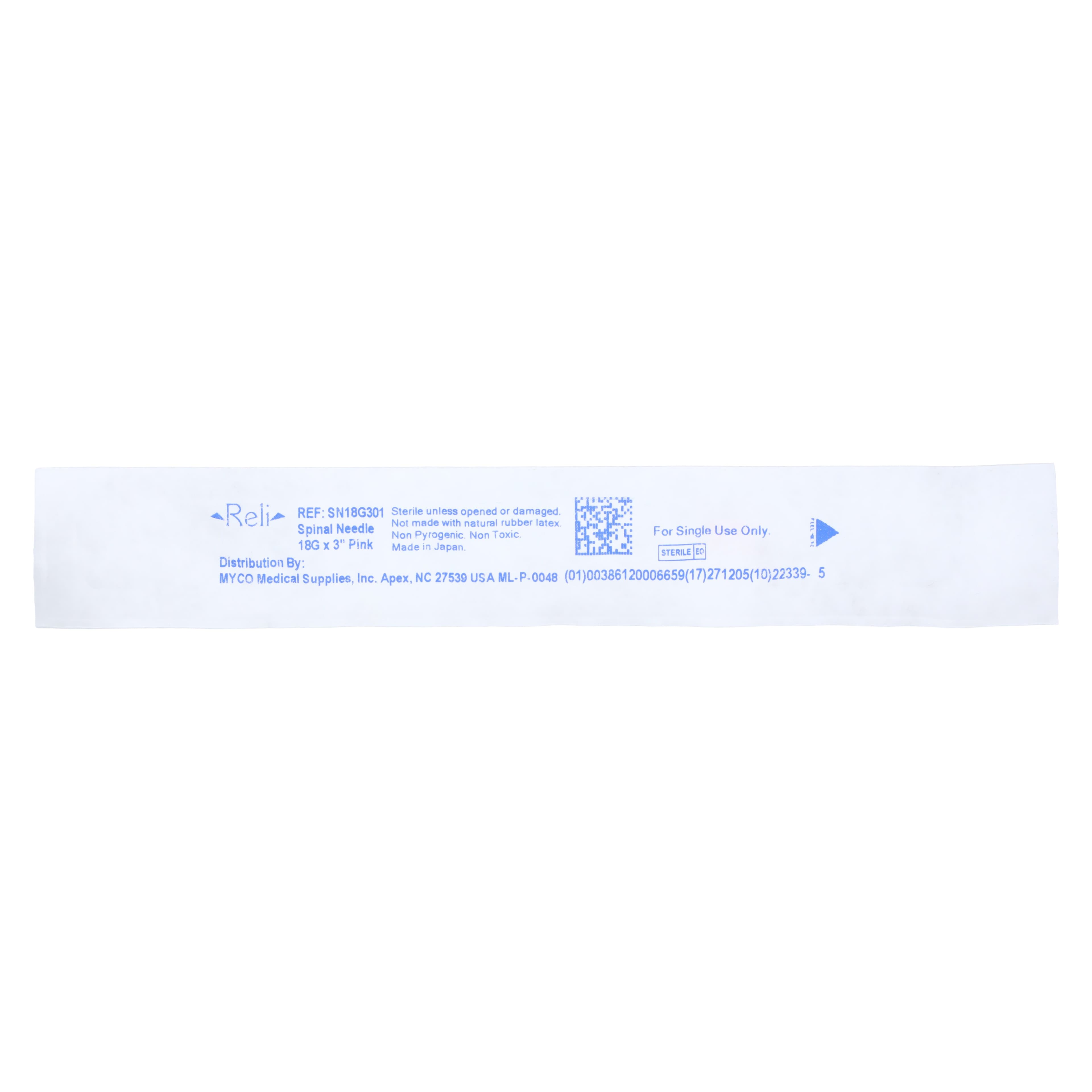 Myco Medical Quincke Spinal Needle, 18G x 3", Pink Hub, Sterile, 25/Box thumbnail 2