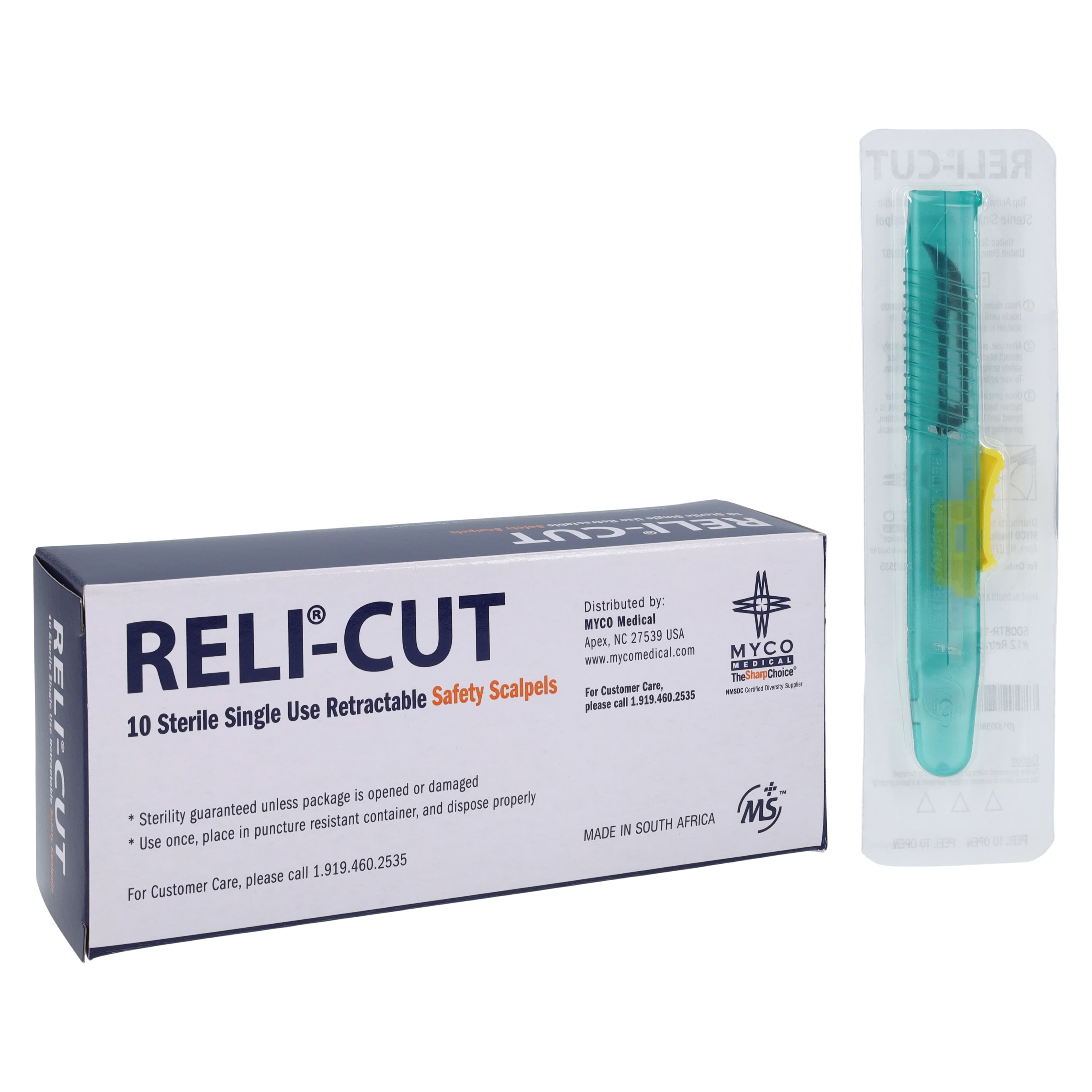 Myco Medical Technocut Plus Retractable Disposable Safety Scalpel, #12 Blade, Sterile, Yellow, 10/Box, 6008TR-12 thumbnail 2