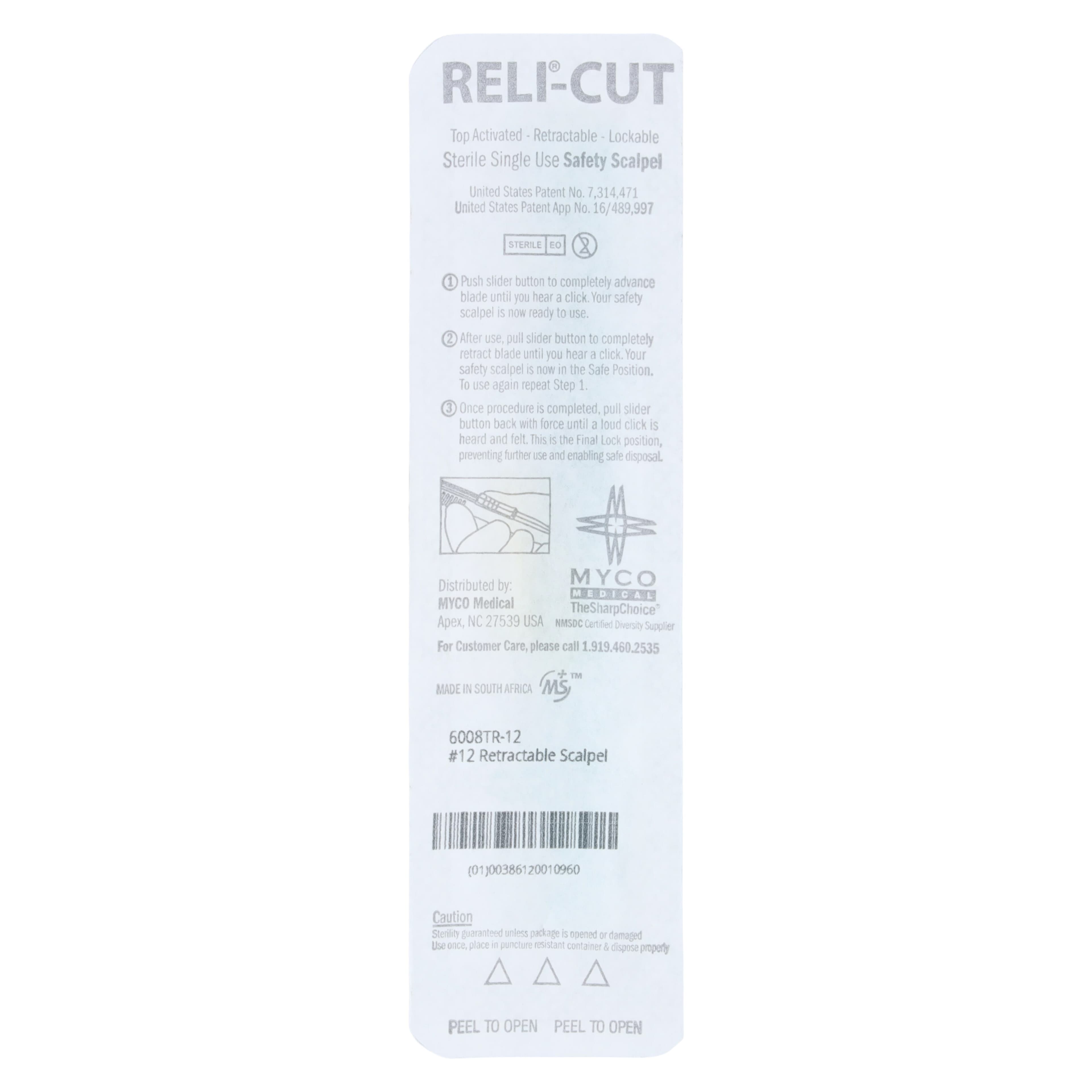 Myco Medical Technocut Plus Retractable Disposable Safety Scalpel, #12 Blade, Sterile, Yellow, 10/Box, 6008TR-12 thumbnail 4