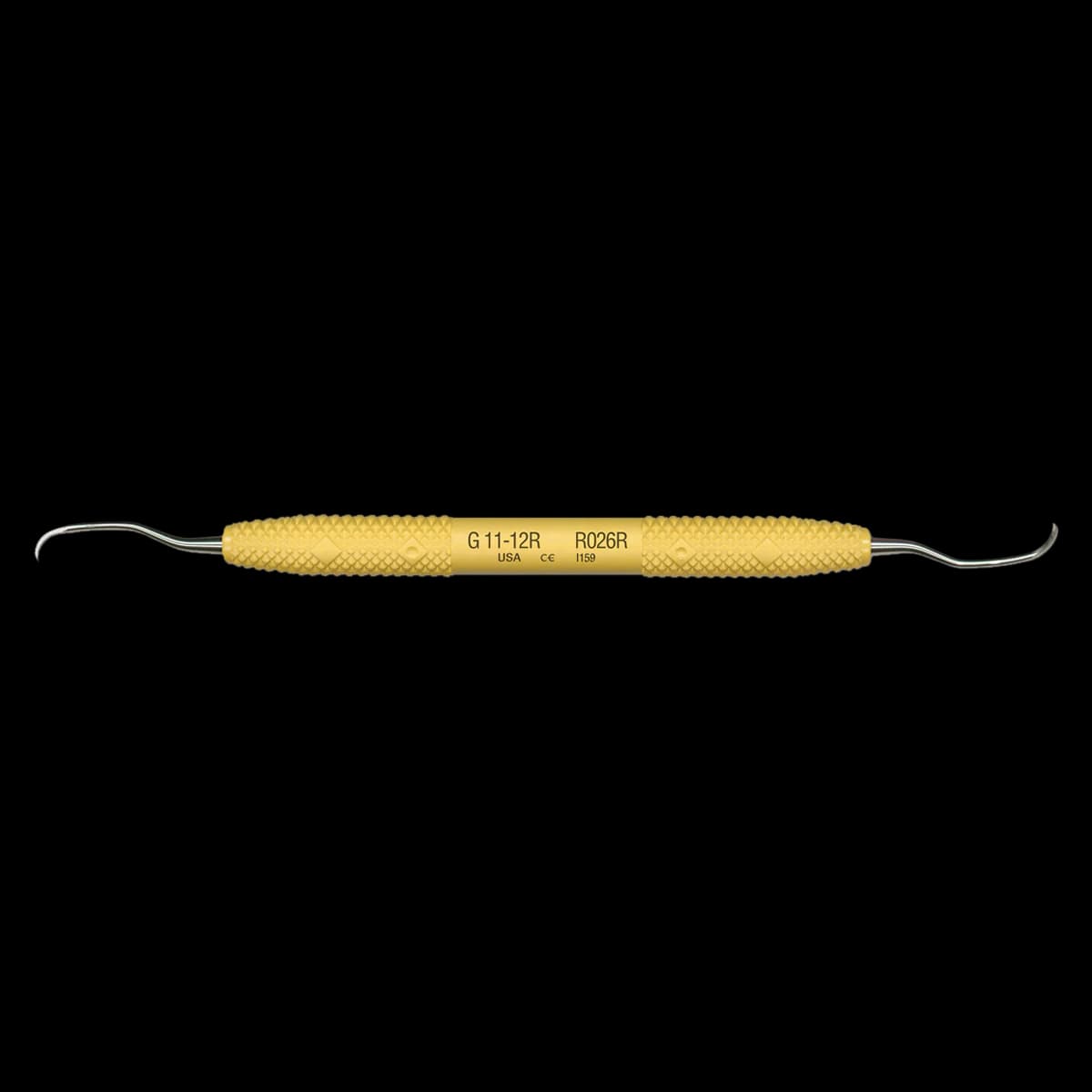 PDT Cruise Gracey 11/12 Rigid Curette, Double-Ended, Yellow Resin Handle, R026R - Gracey 11-12 Rigid PDT Cruise Instrument R026R - Image 1