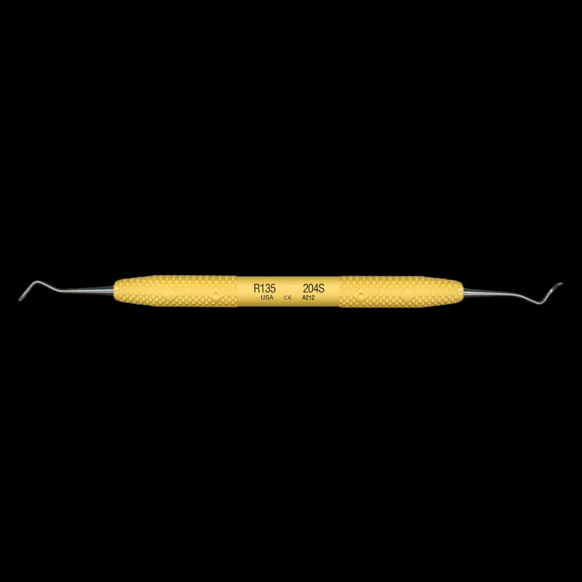 PDT Cruise Line 204S Posterior Sickle Scaler, Double-Ended, Sunshine Yellow Resin Handle, 6.5" Long, R135 - Scaler 204 S PDT Cruise Instrument R135 - Image 1