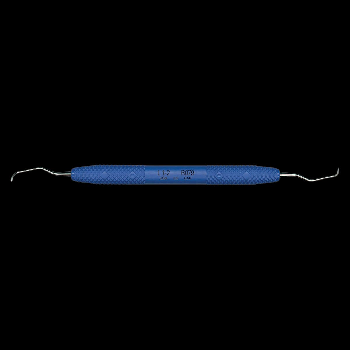 PDT Cruise Langer 1-2 Universal Curette, Double-Ended, Blue Resin Handle, 6.5", R079 - Langer 1-2 PDT Cruise Instrument R079 - Image 1