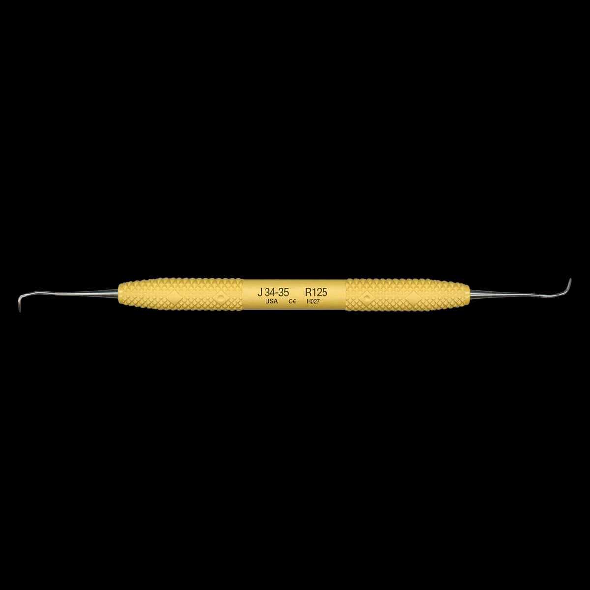 PDT J34-35 Jacquette Miniature Straight Sickle Scaler, Double-Ended, Yellow Resin Handle, R125 - Scalers - J34-35 - Image 1