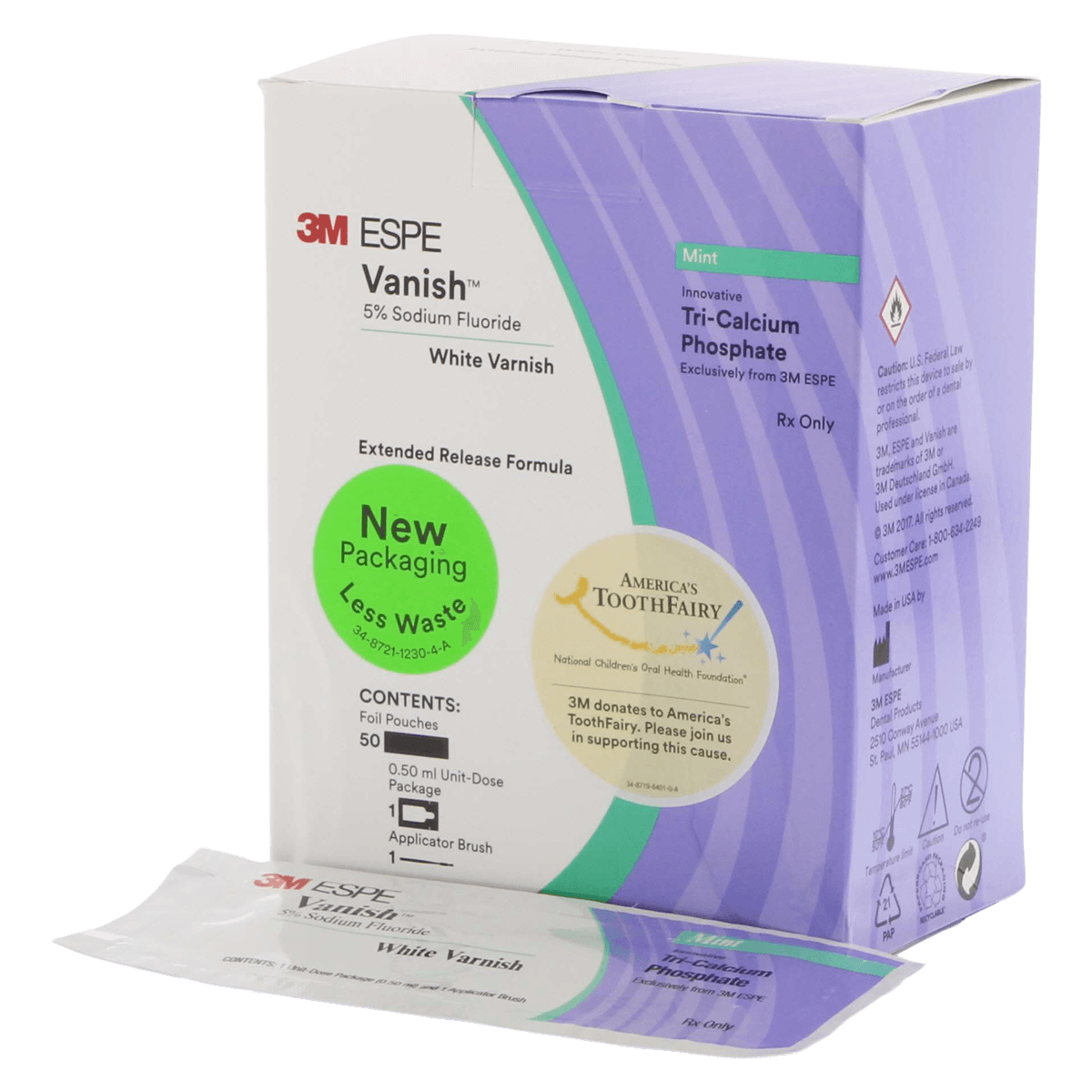 3M Vanish 5% Sodium Fluoride White Varnish with TCP, Mint, 0.5 mL Unit Dose, 50/Box, 12149M - 3M Vanish 5% NaF Varnish w/TCP Mint 50Pk - Image 1