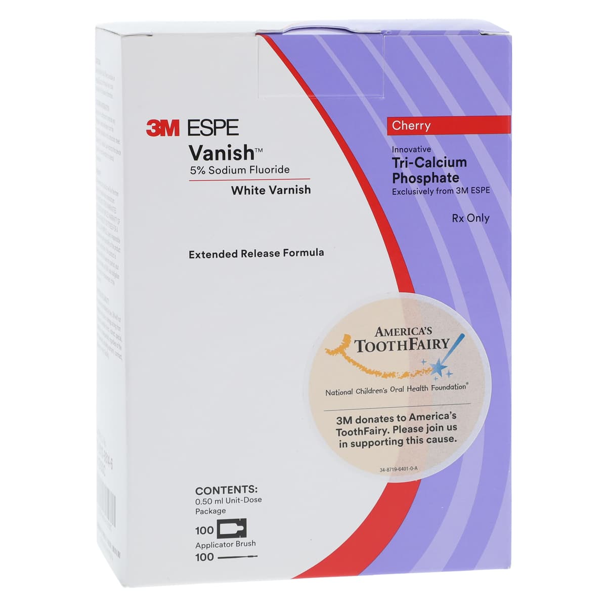 3M Vanish 5% Sodium Fluoride White Varnish with TCP, Cherry Flavor, 0.5 mL Unit Dose, 100/Bx, 12150C - 3M Vanish 5% NaF Varnish w/TCP Cherry 100Pk - Image 1