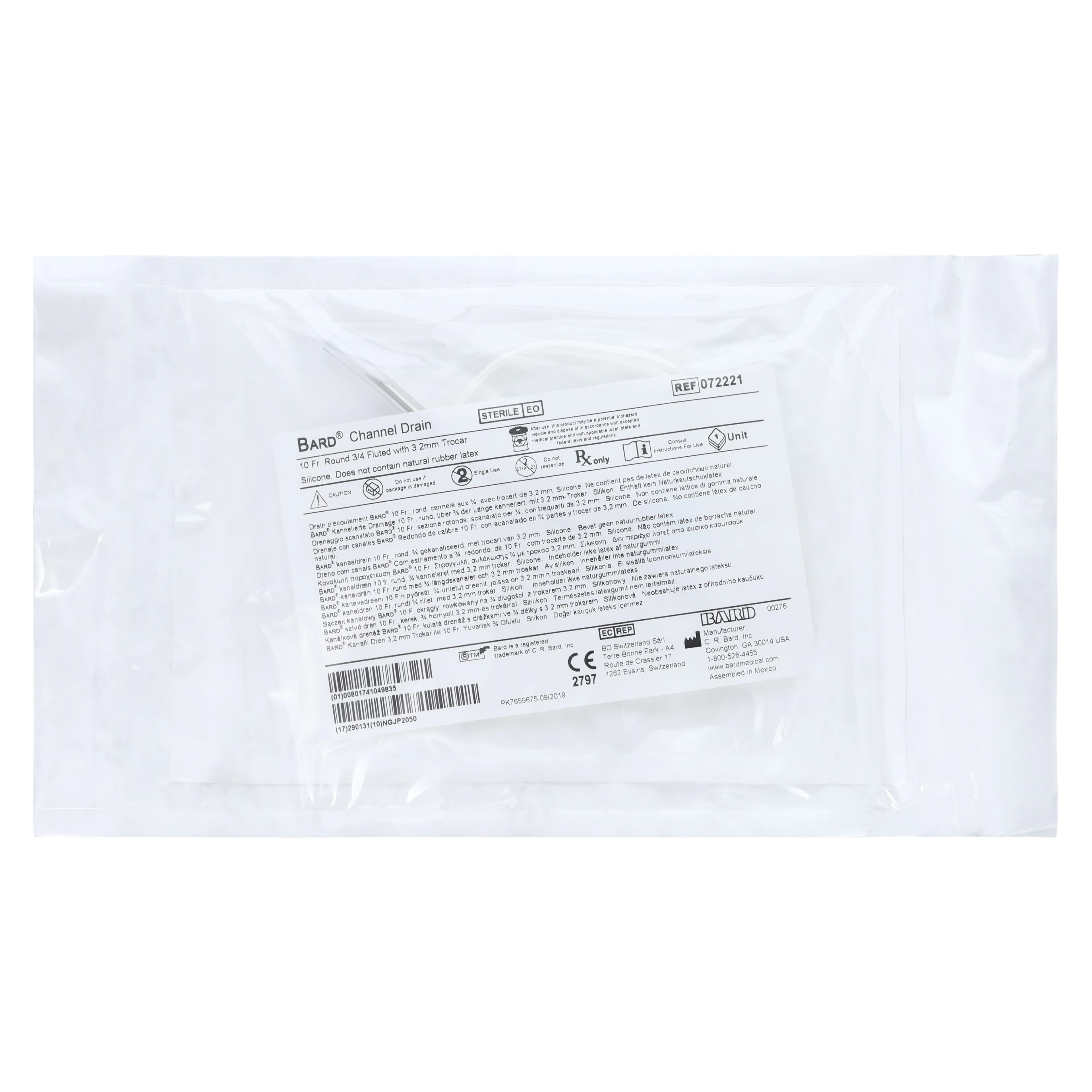 Bard Blake Channel Drain, 10Fr Round Tip, 3/4 Fluted, with Trocar - Blake Drain Round Flutd Trocar - Image 1