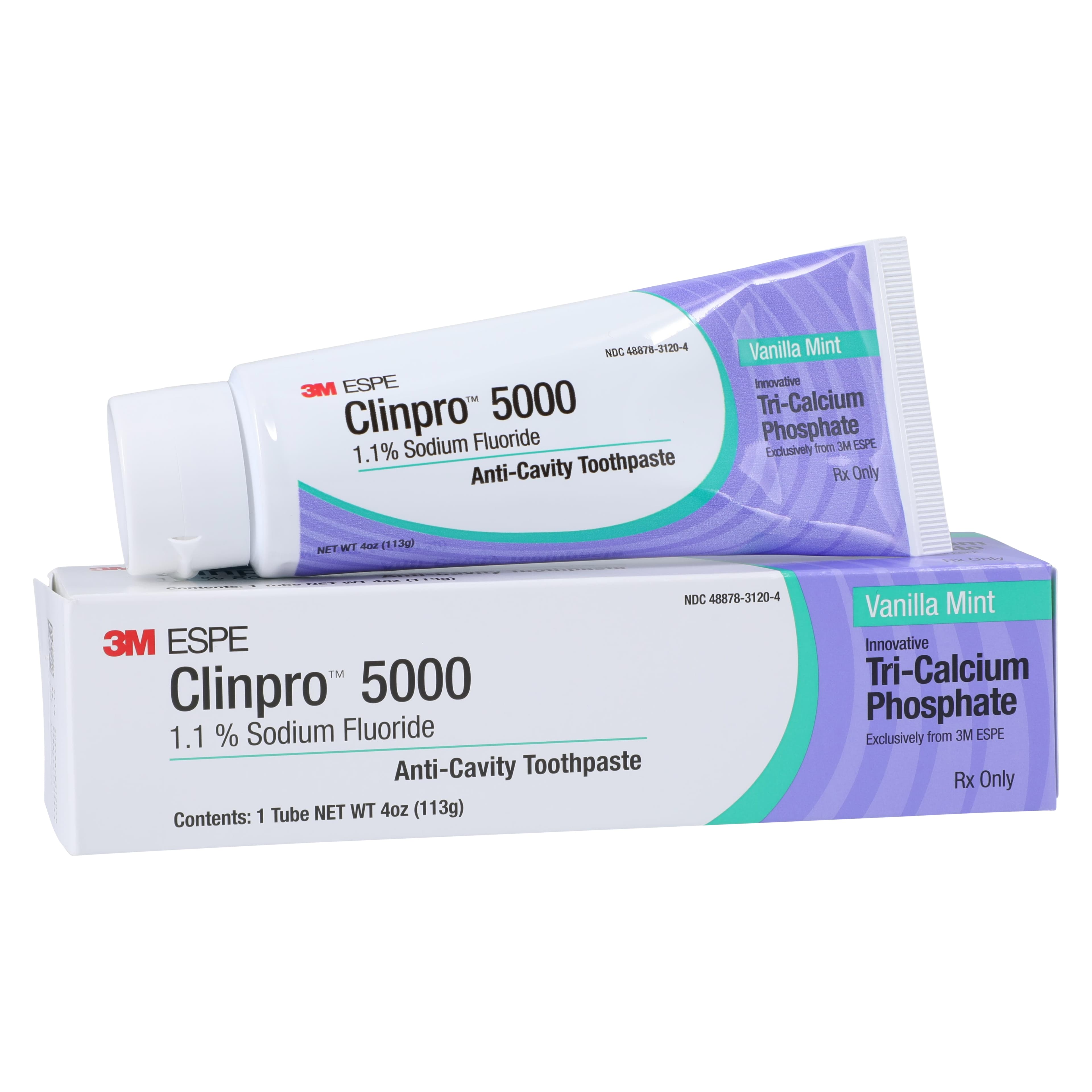 3M Clinpro 5000 1.1% Sodium Fluoride Anti-Cavity Toothpaste, Vanilla Mint, 4 oz Tube, Rx Only, 12115 - Clinpro 5000 Toothpaste 1.1% NaF Dentifrice VanillaMint 4oz Tube Ea - Image 1