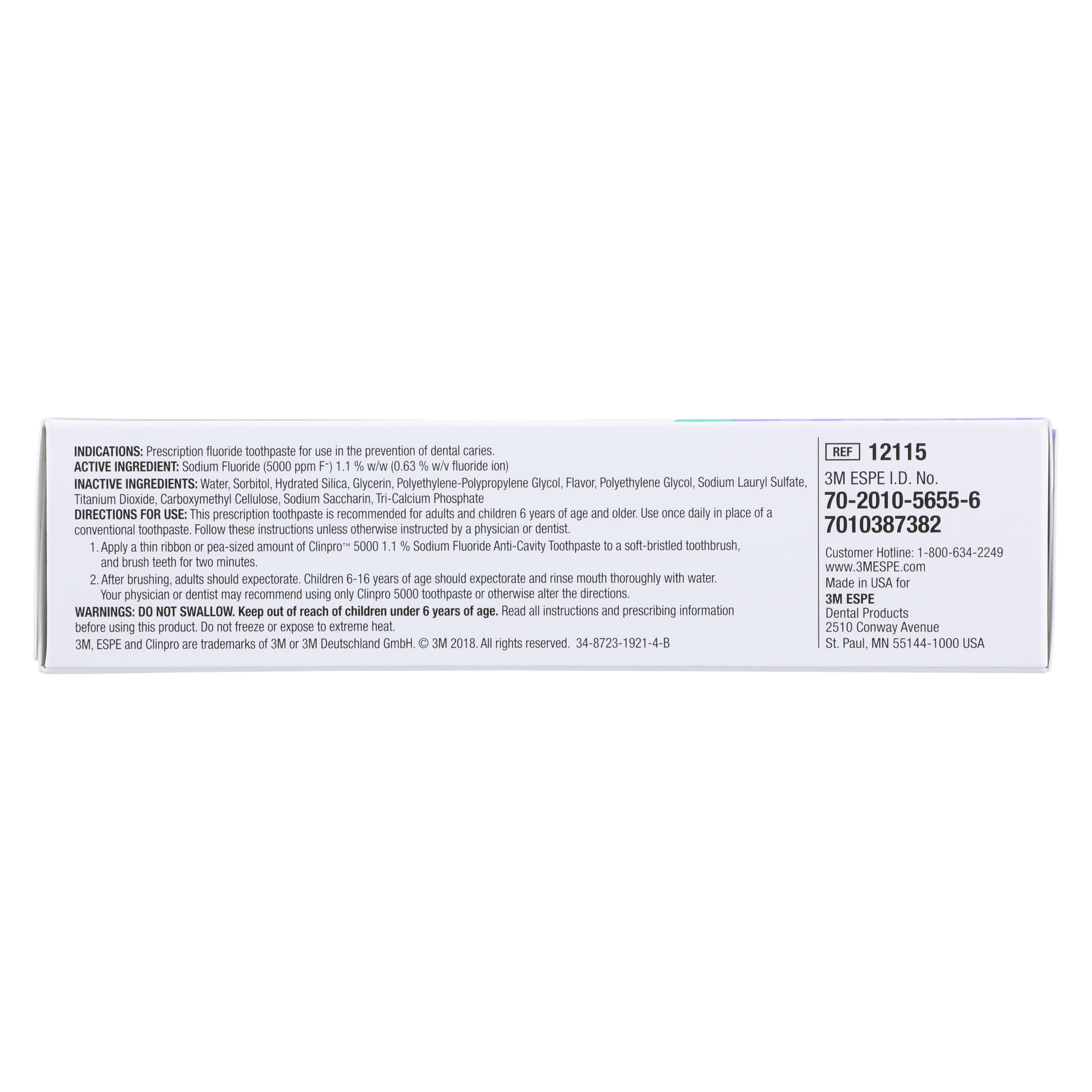 3M Clinpro 5000 1.1% Sodium Fluoride Anti-Cavity Toothpaste, Vanilla Mint, 4 oz Tube, Rx Only, 12115 thumbnail 6