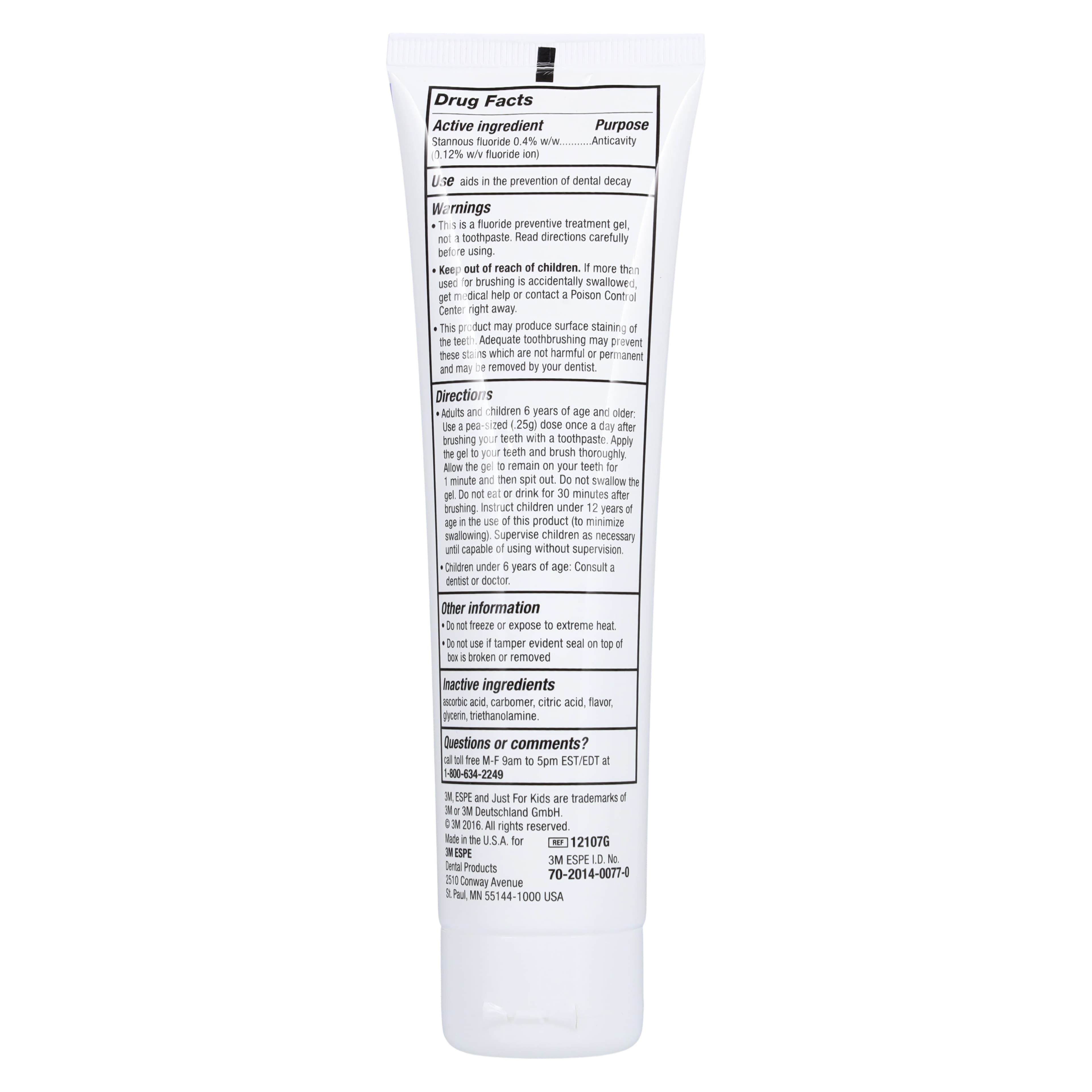 3M™ Just For Kids™ 0.4% Stannous Fluoride Brush-On Gel, Grapey Grape Flavor, 4.3 oz Tube, 12107G thumbnail 3