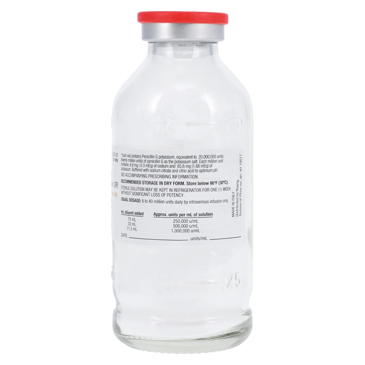 Pfizerpen-G (Penicillin G Potassium) Injection, 20 Million Units per Vial, Powder for Reconstitution, 20 mL Vial thumbnail 4