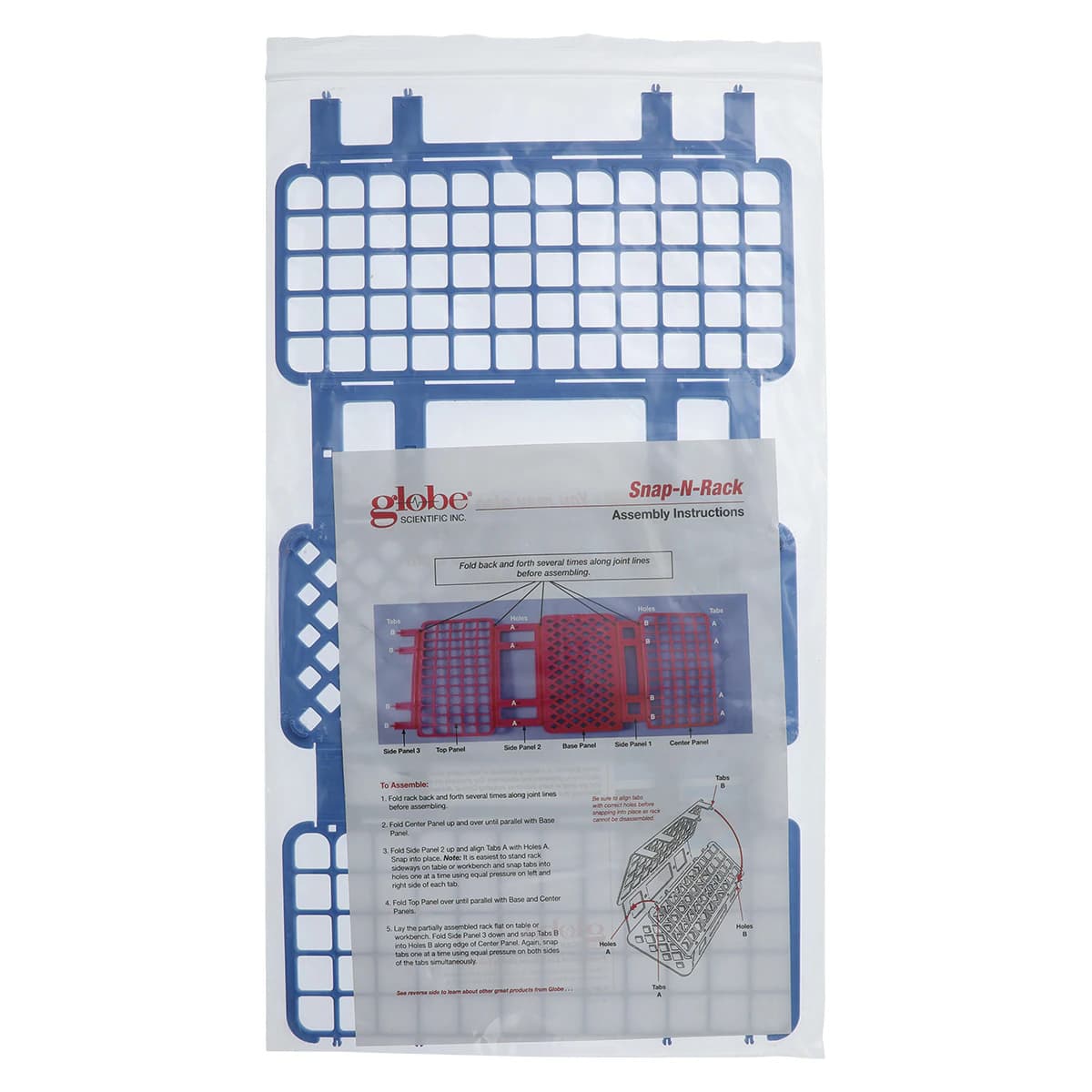 Globe Scientific Snap-N-Rack Test Tube Rack, Polypropylene, 16-17mm, 60-Place, Blue, Autoclavable, 456504 thumbnail 2