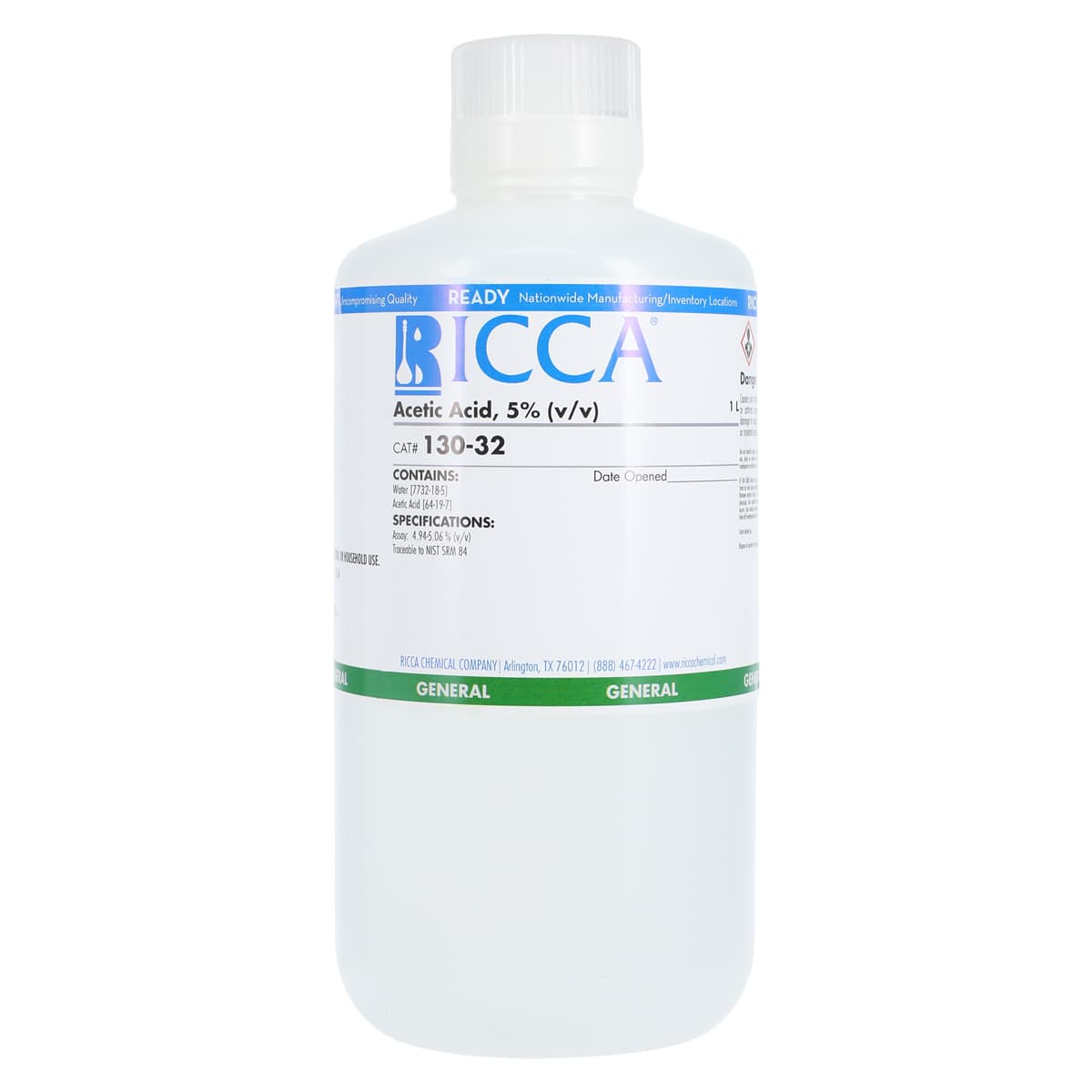 Ricca Chemical Acetic Acid 5% Solution, 32 oz Bottle - Acetic Acid 5% - Image 1