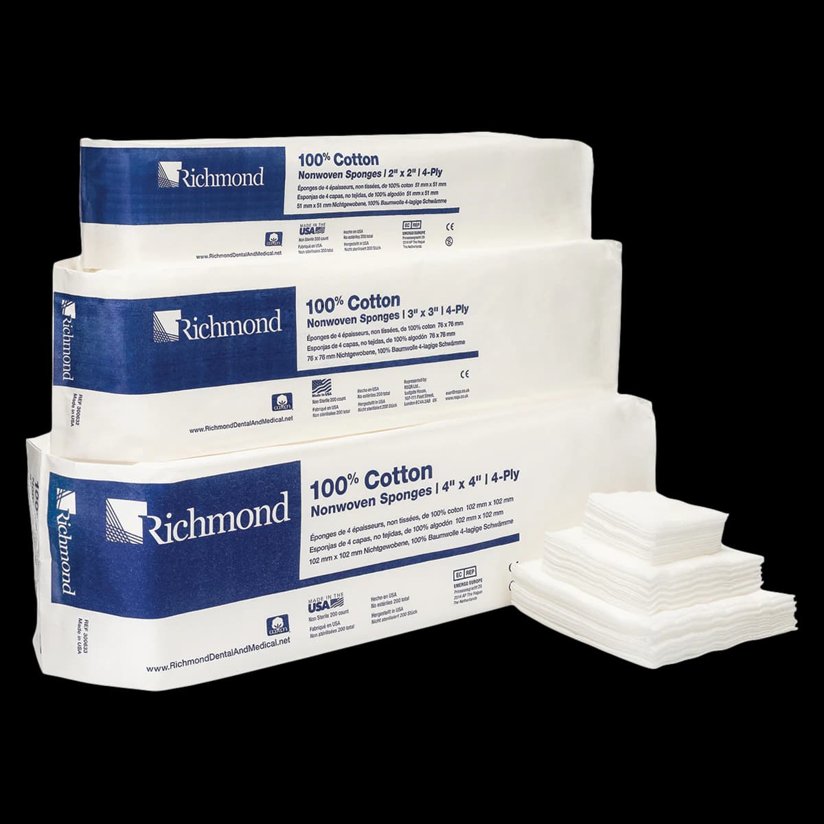 Richmond 100% Cotton Non-Woven Sponges, 4-Ply, Non-Sterile, 2" x 2", 5000/Case, 300631 - 100% Cotton Non-Woven Sponges, 4-Ply, 2" x 2", 5000/Pk - Image 1