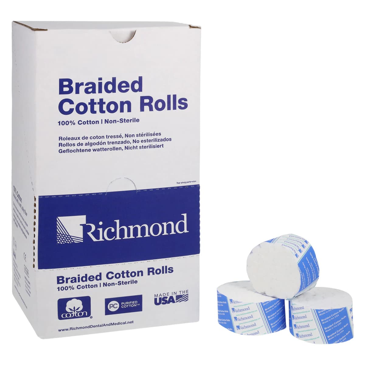 Richmond Braided Cotton Rolls, Medium (3/8"), Junior Pack, 1 1/2", Non-Sterile, 2000/Pk, 200204 - Braided Cotton Rolls, Medium, Junior Pack, 3/8" x 1 1/2", 2000/Pk, 200204 - Image 1
